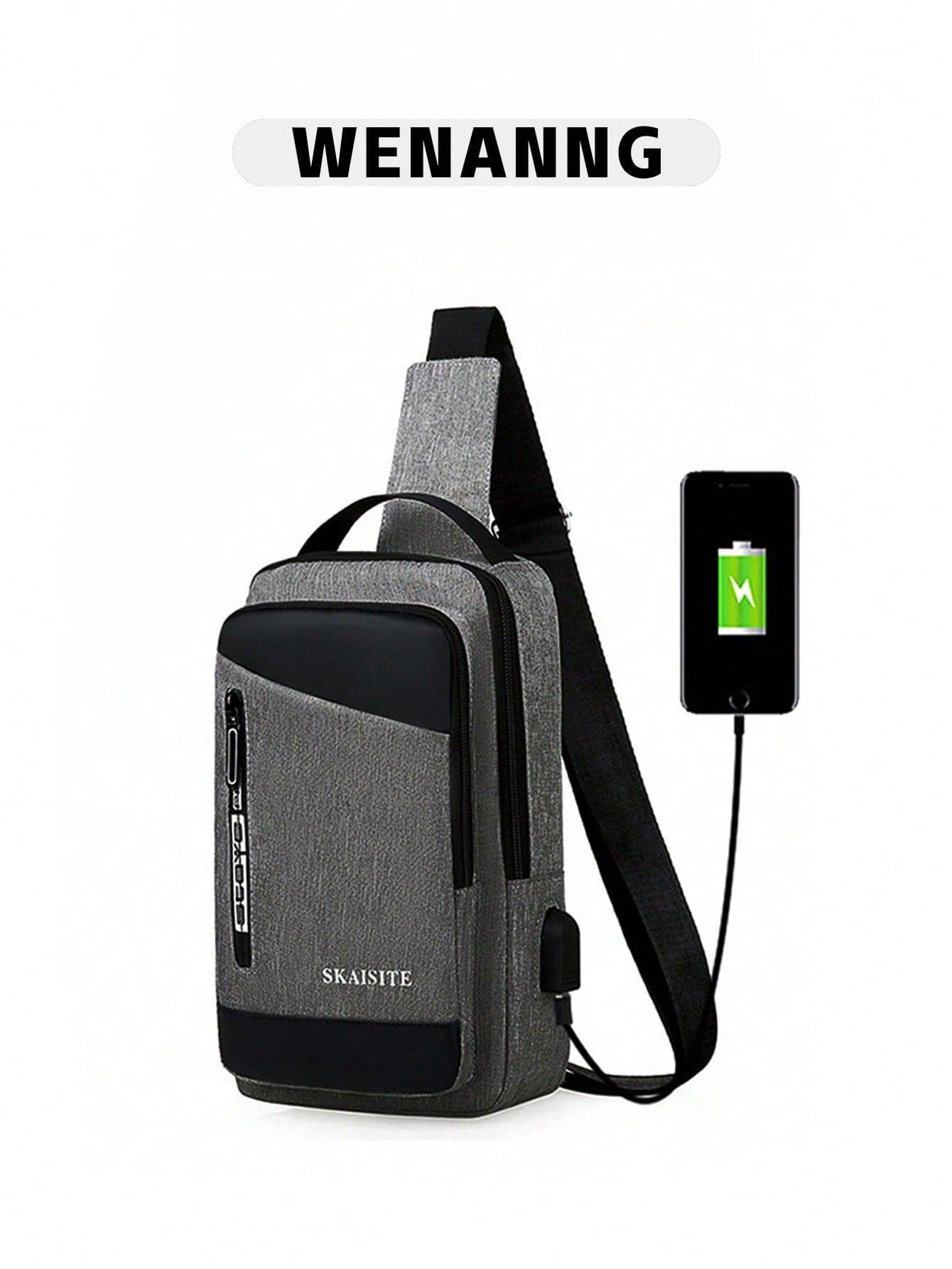 1pc Multi-Functional Sling Chest Bag - Nylon Multi-Functional Chest Bag Shoulder Bag With Charging Port And Multiple Compartments, Contrast Color Nylon Large Capacity Shoulder Bag/Chest Bag, Autumn Teacher Waist Pack/Hip Pack/Waist Pack/Chest Pack, Travel Gift, Christmas Scream Men's Bag, Belt Bag, Travel Bag, Sling Bag, Holiday Thanksgiving Side Bag, Camping, Holiday Essential, Hiking Bag