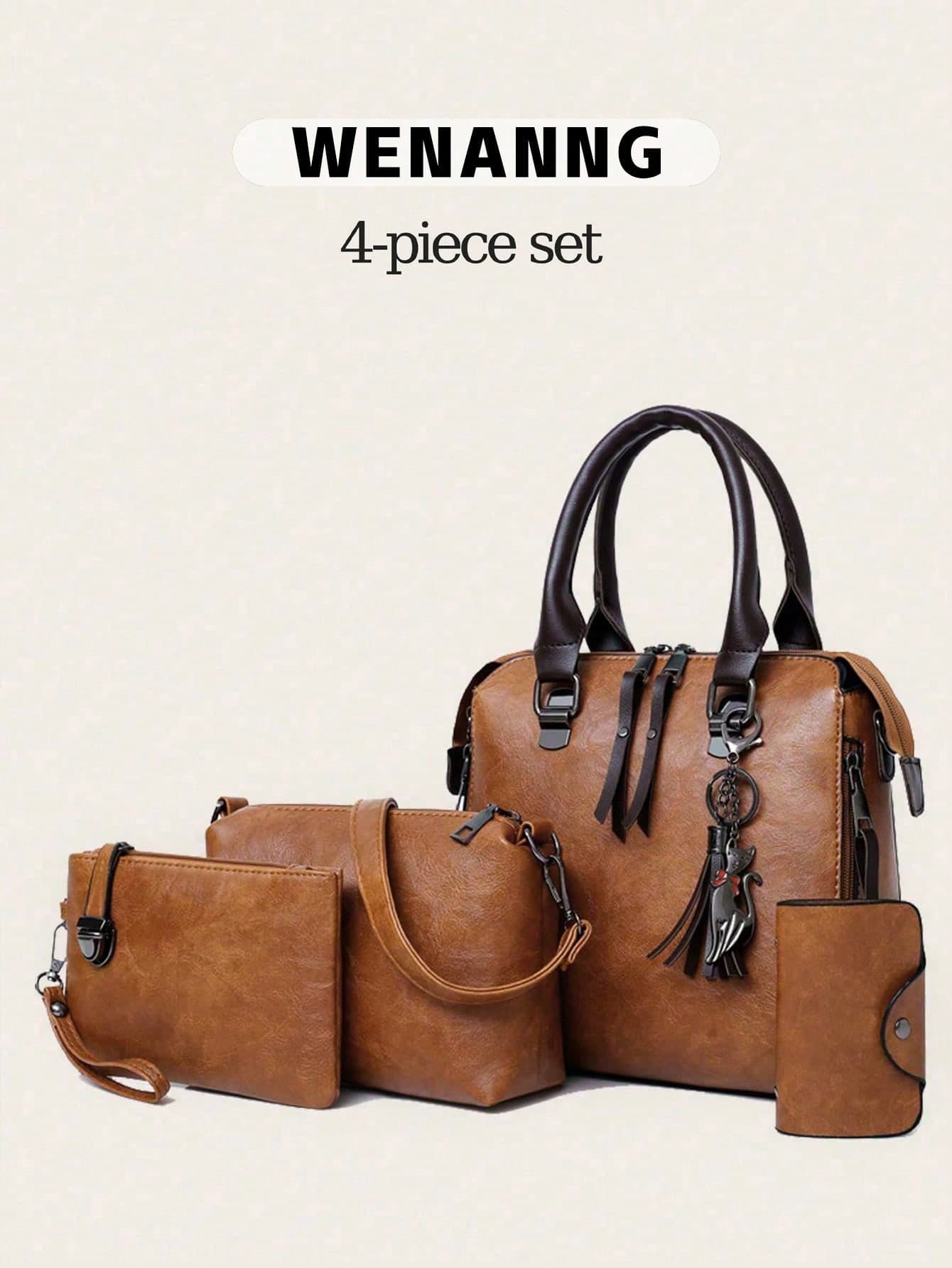 4pcs Women's Large Capacity Handbag Set Including Tote Bag, Shoulder Bag, Crossbody Bag And Wallet,