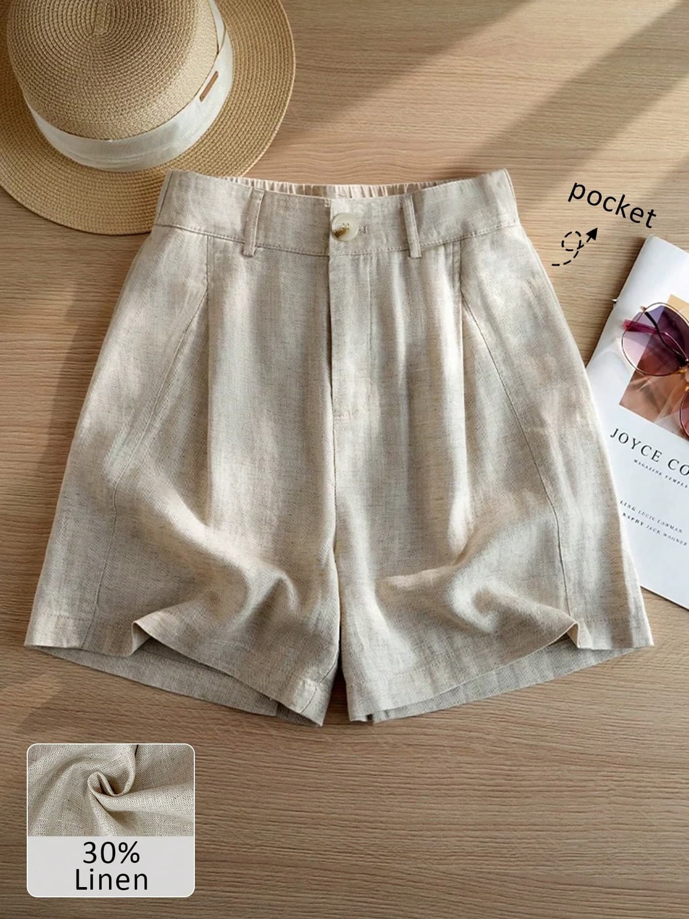 Women's Casual Linen Blend Pleated A-Line Shorts, Spring/Summer