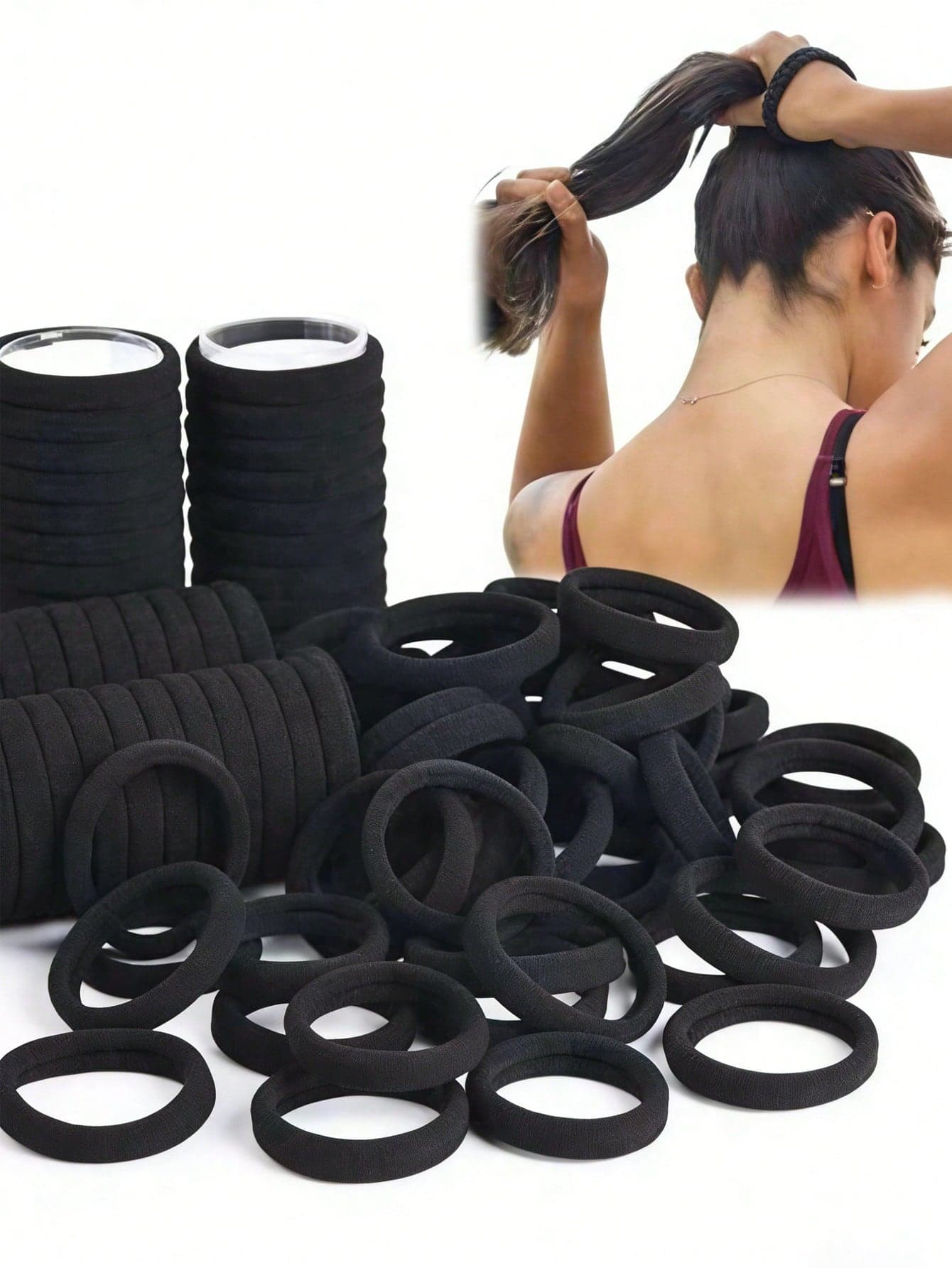 150pcs/10pcs Women's Simple Fashion Cute Convenient Elegant Street Casual High Elasticity 4cm/1.57in Black Hair Ties Suitable For, Hair Accessories