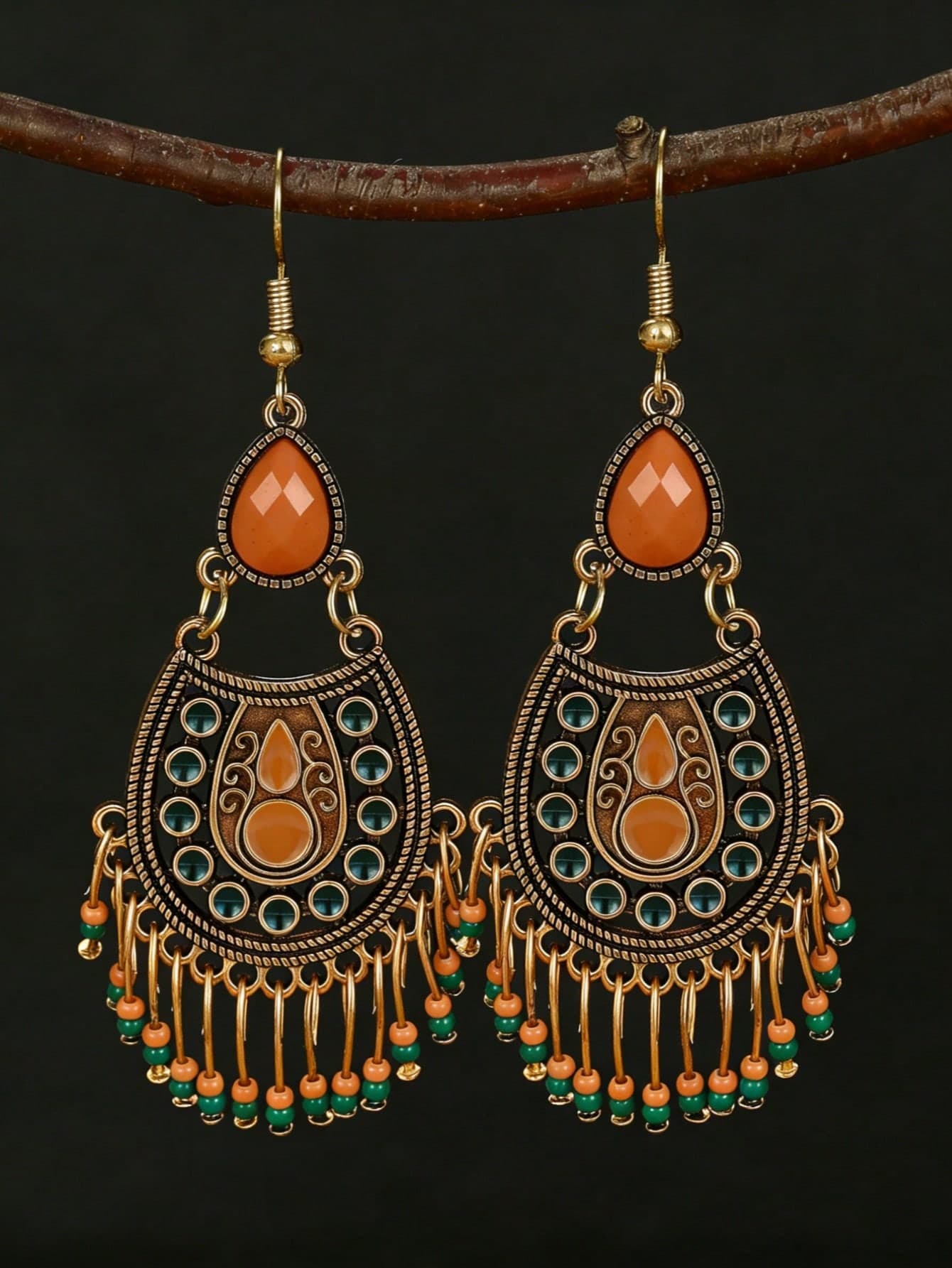 1pair Fashionable Western Bohemian Vintage Beaded Tassel Earrings For Women, Ideal For Festival Ornaments And Daily Dressing