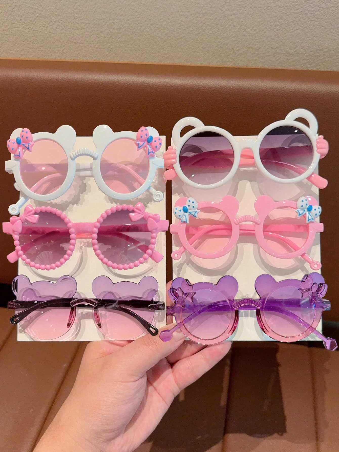 1/2/3/6 Pairs Children Cute Bear Frame Bow Tie Fashion Glasses/Eye Mask, Display Card Only, No Shipping