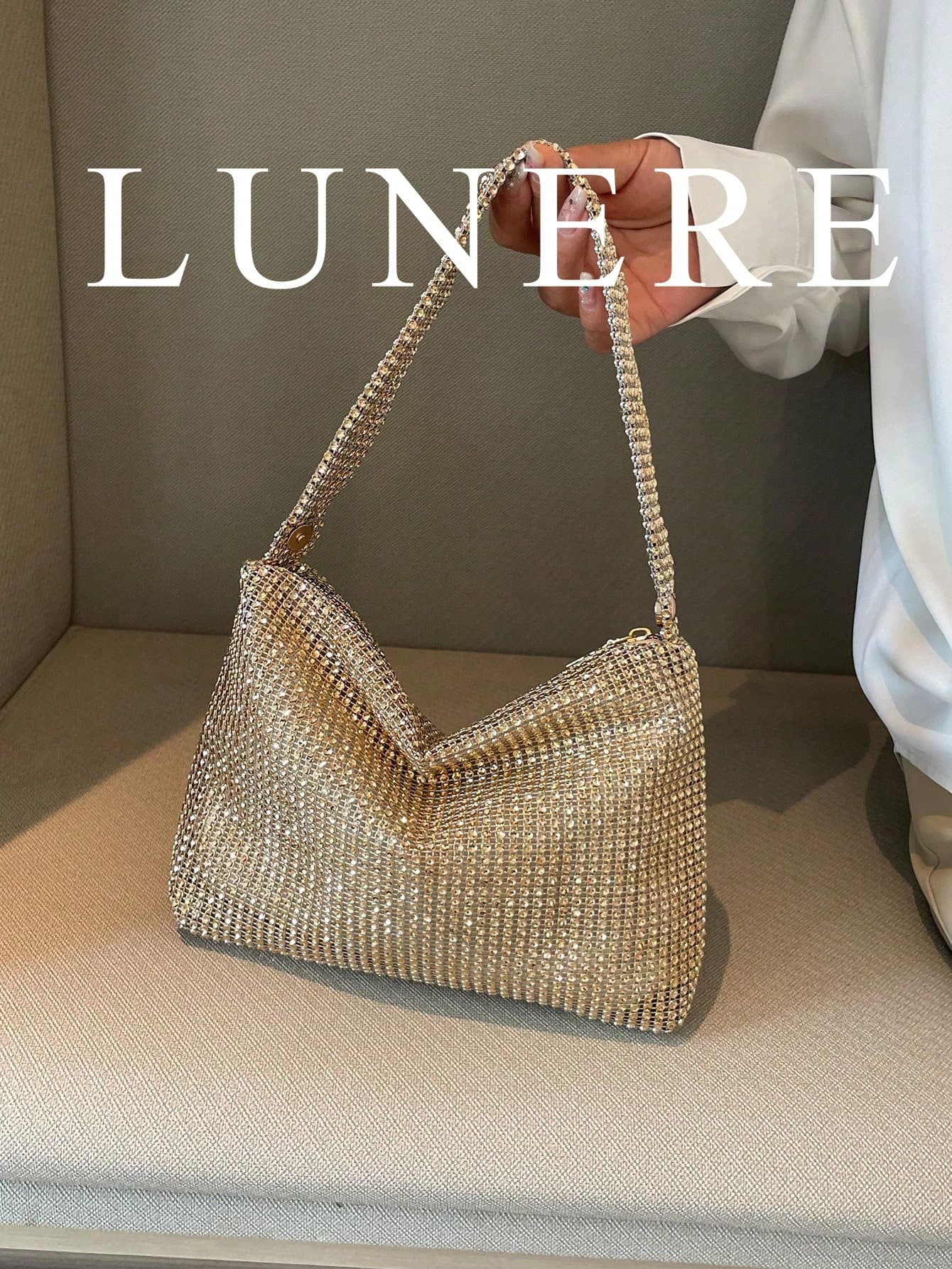 Women's Glittering Gold Elegant Party Clutch Bag, Shiny & Alluring, New Arrival Rhinestone Crescent Moon Handbag In Stock, Fashionable Shoulder Bag For Party, Dinner, Suitable For Girls, Women, Weddings, Galas, Dinners/Banquets, Best Gift For Women , Gold Bag , Beach