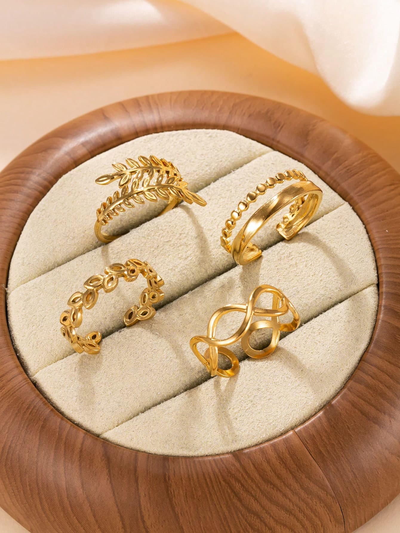 4pcs Stainless Steel Ring Set, Minimalist Adjustable Open Rings, Hollow Geometric Pattern Rings, Men's Wedding Accessories