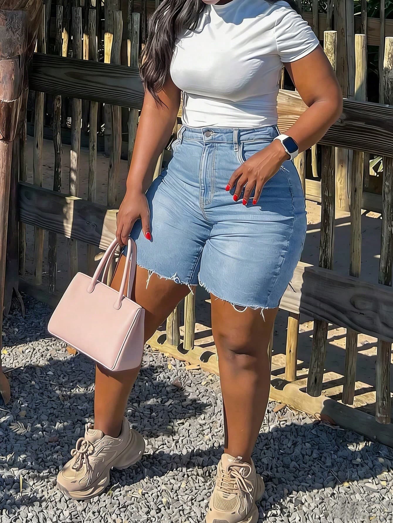 Blazique Casual Raw Edge Trim Skinny Summer Denim Shorts With Slant Pockets, Stretchy Denim Hotpants, Comfortable Vacation Denim Girl