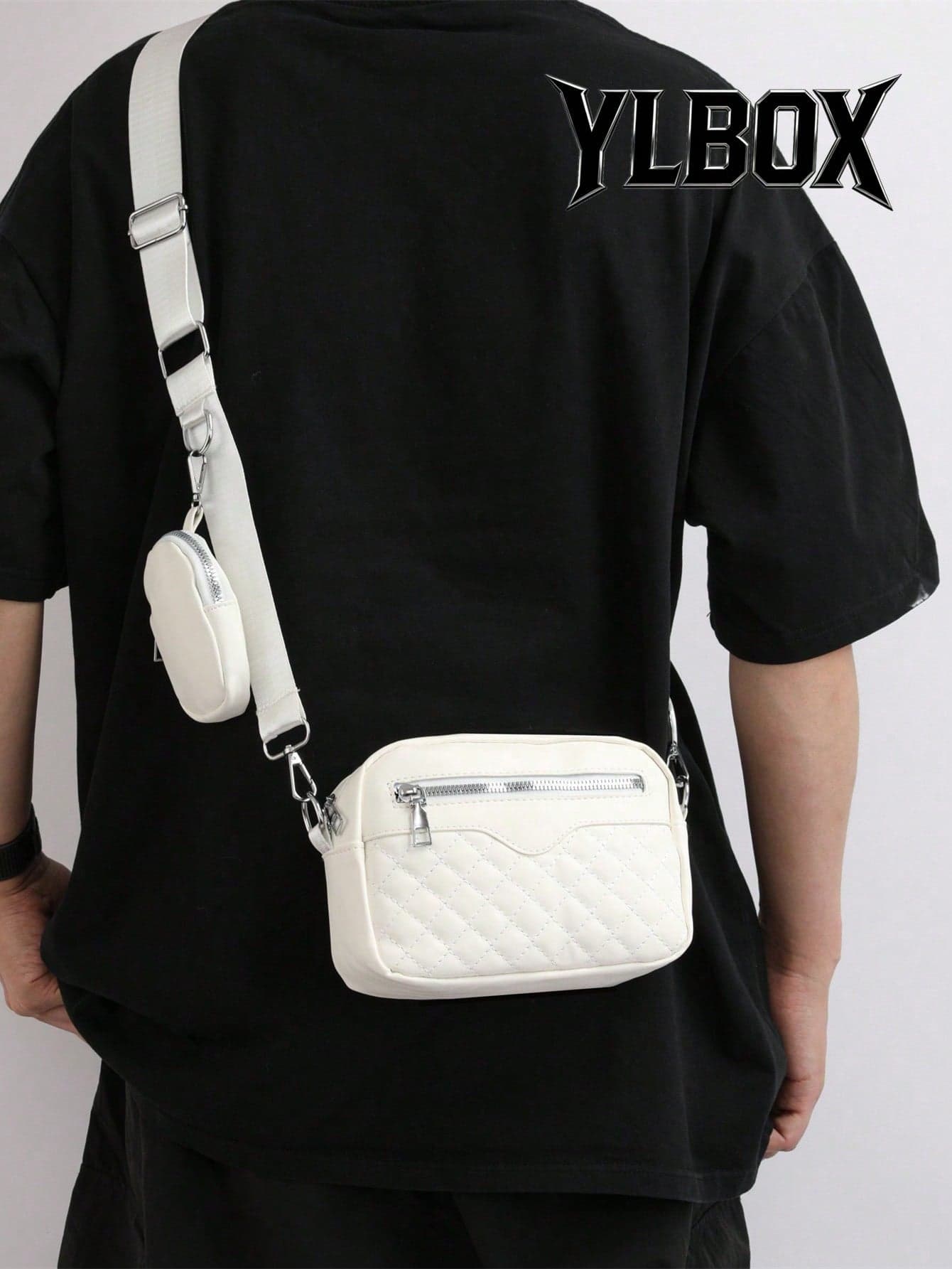 2pcs/Set Embroidered Men's Crossbody Bag Mini Key Pouch PU Leather, Quilted Bag