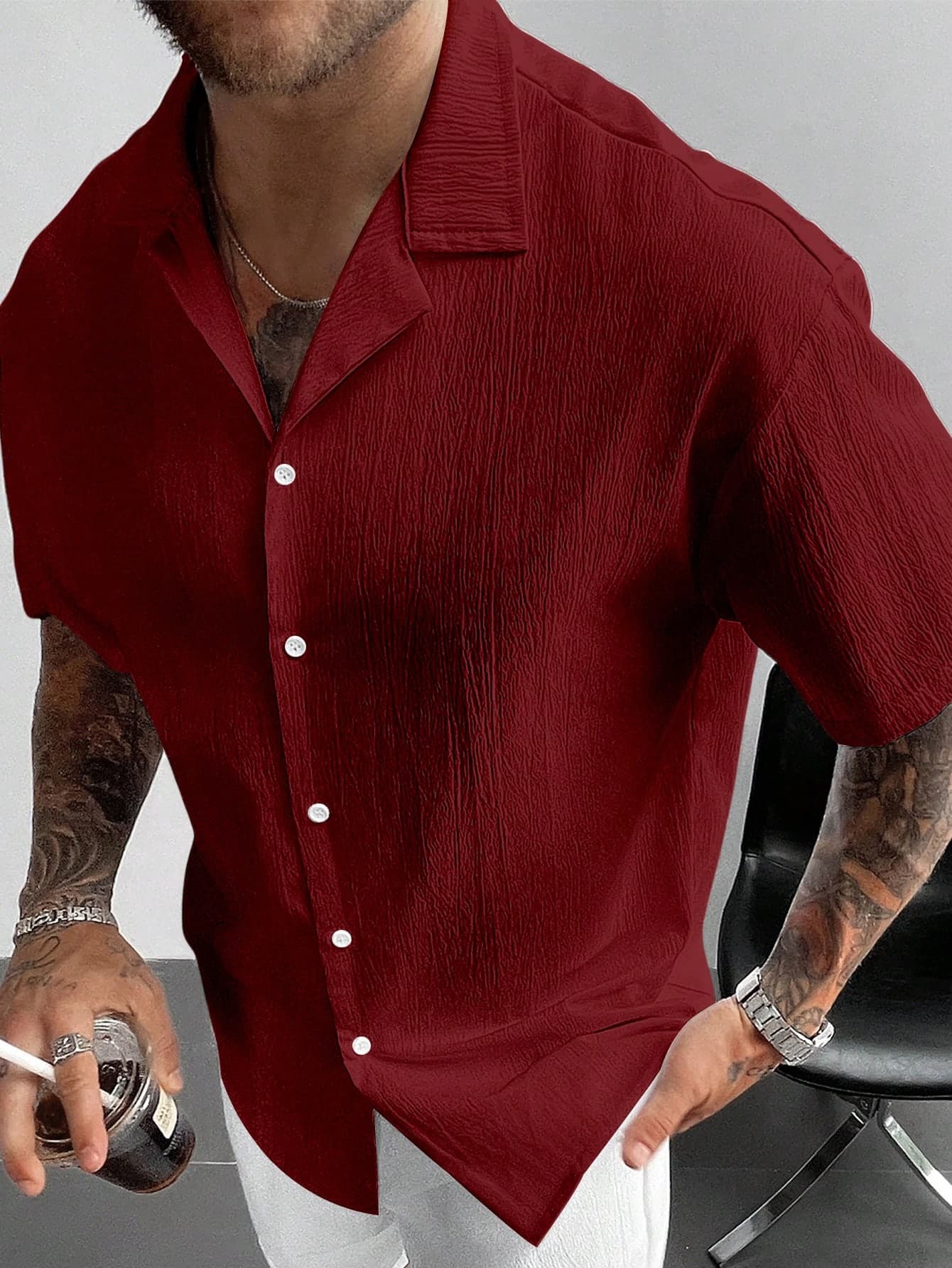 GloMan Old Money Style Men's Cuban Collar Linen Short Sleeve Shirt, Loose Casual Comfortable Beach Shirt, Suitable For Men's Vacation, Summer/Autumn, Gift For Father/Husband