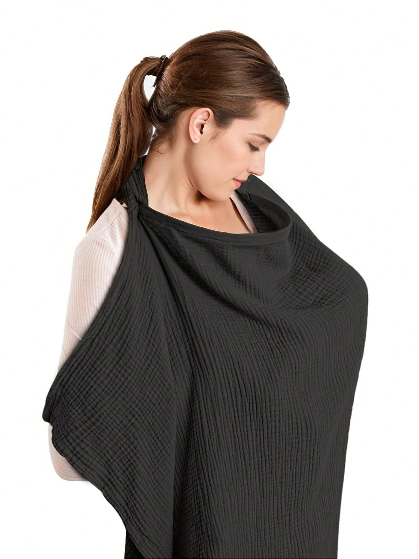 1pc Outdoor Nursing Cover Scarf, Breathable Soft Fabric Breastfeeding Shawl, 360° All-Round Coverage, With Mesh Layer For Privacy, Suitable For Stroller, Coffee/Beige