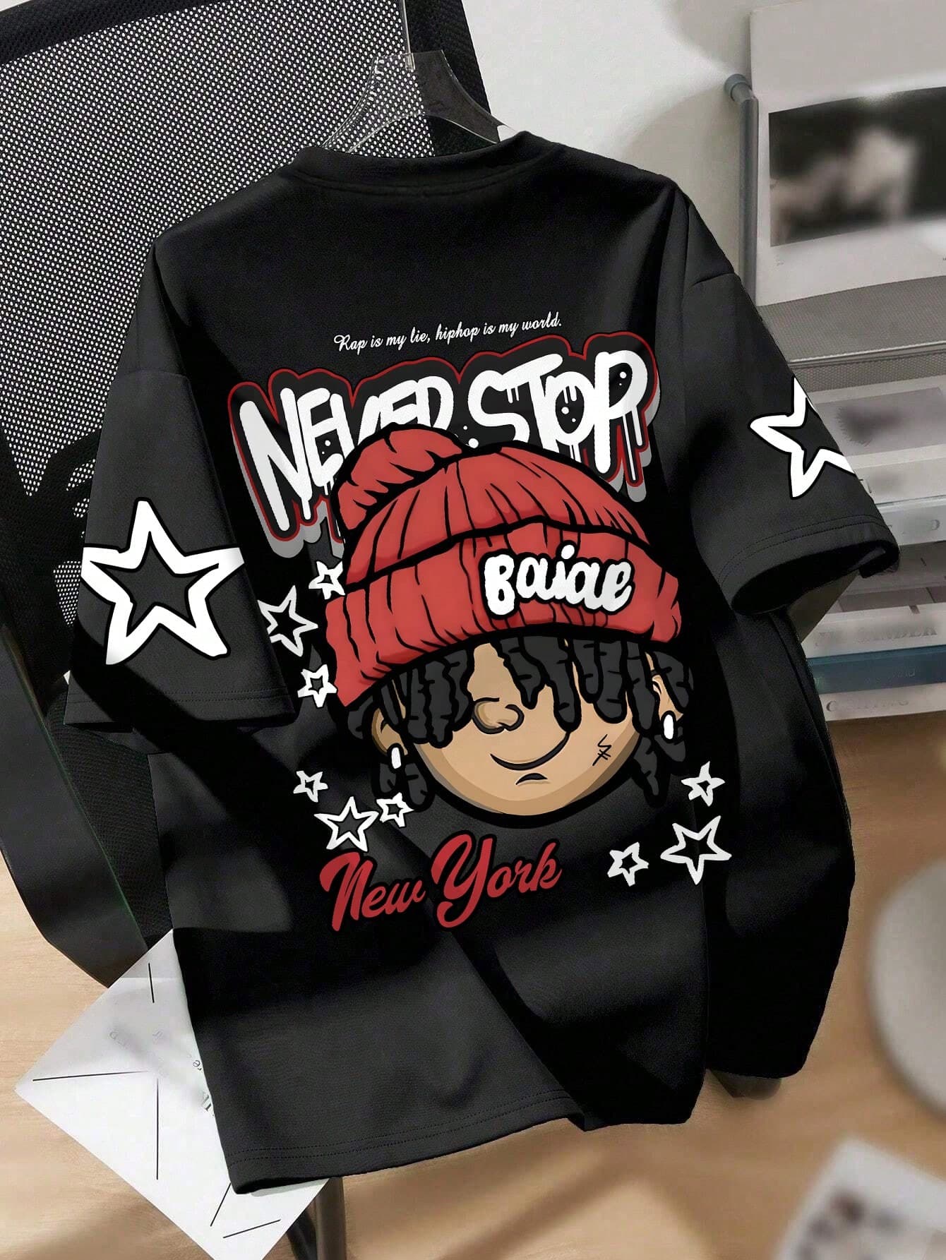 1pc Boys' Casual "NEVER STOP" Graffiti Cartoon Print Short Sleeve T-Shirt, Suitable For Daily School Wear