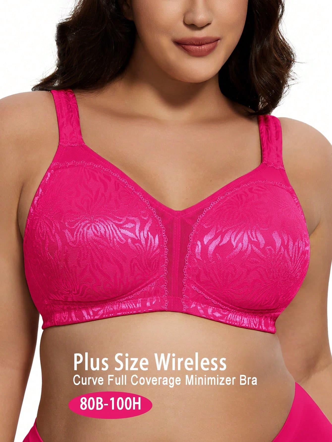 Plus Size Seamless Wireless Bra, Soft Jacquard Fabric, Wide Strap, Full Coverage, Comfortable Daily Wear, Suitable For Curvy Women
