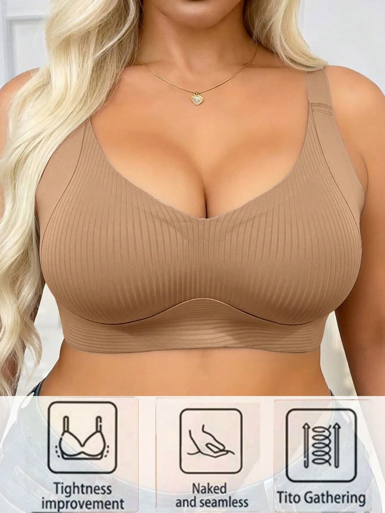 1pc Women's Wireless Bra, Lightweight Lift & Support Design, Deep V-Neck, Suitable For Sleepwear & Everyday Wear, Soft & Flexible Fit