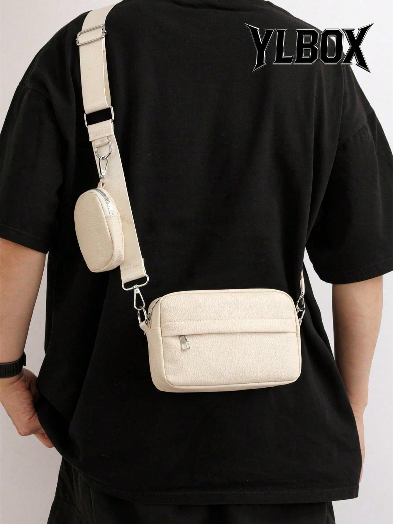 2pcs Vintage Coin Printed Crossbody Bag, Retro Mini Shoulder Bag For Men, Casual Adjustable Strap Geometric PU Leather Multi-Zipper Square Bag, Suitable For Hiking, Travel, Outdoor, Holiday, Gift For Husband, Boyfriend Valentine'S Day Phone Bag, Pouch For Phones