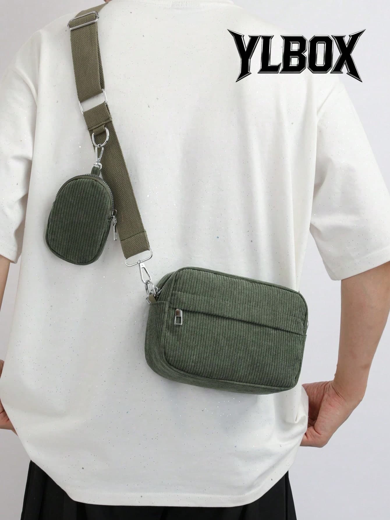 Men's 2pcs Mini Crossbody Bag Set, Nylon One Shoulder Small Bag With Coin Purse, Square Mini Bag With Adjustable Shoulder Strap, Travel Essential, Summer Corduroy Bag, Holiday