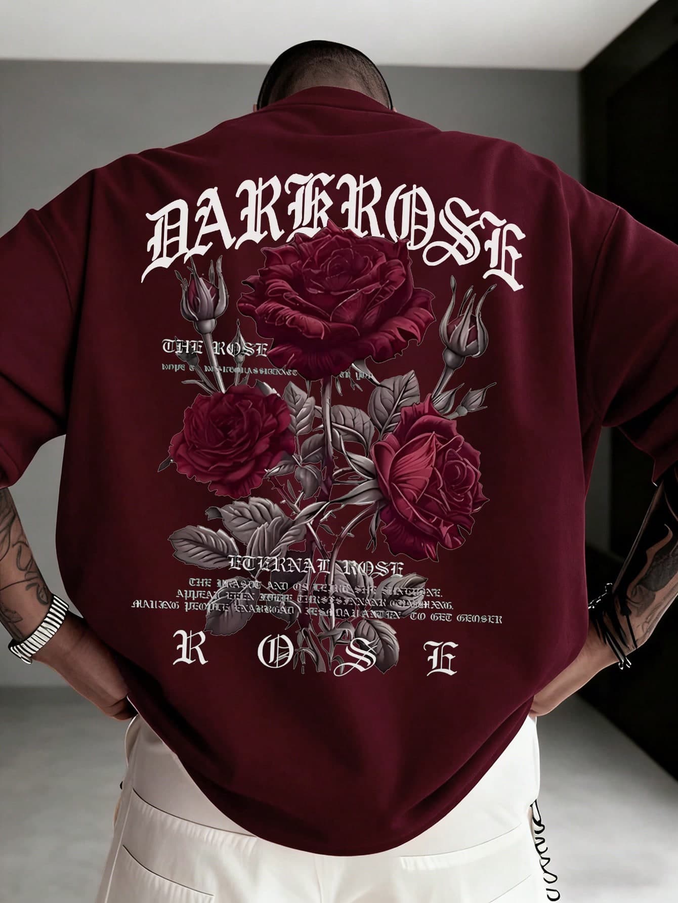 Zrgoth Men's Casual Versatile Simple Rose Flower Print Short Sleeve T-Shirt