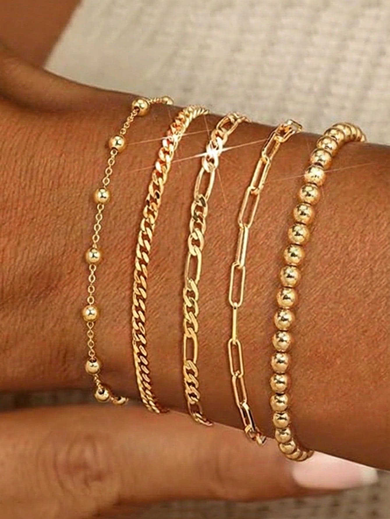 5pcs Elegant Gold-Plated Adjustable Stacking Bracelets, Minimalist Cute Jewelry For Women