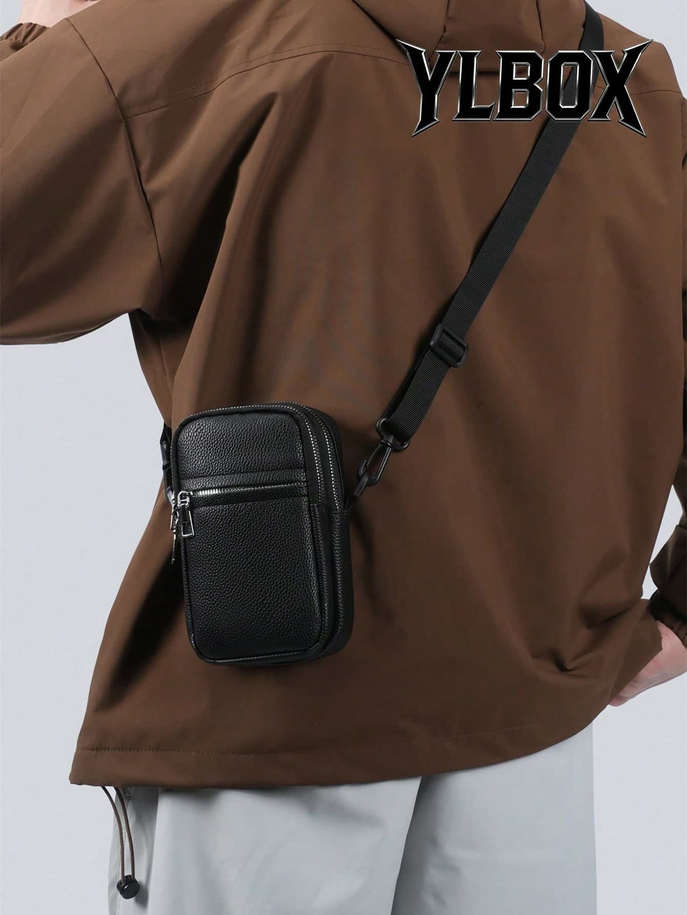 Men's New Sports Crossbody Bag, Casual Versatile Lightweight Commuter Backpack, Phone Bag, Plaid Pattern PU Leather