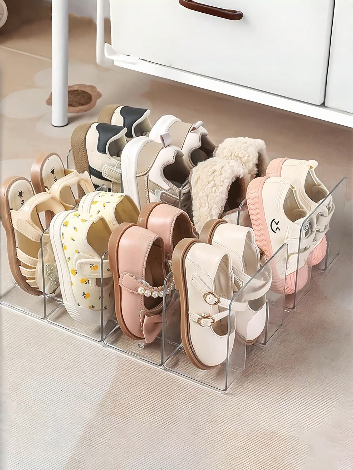 1/2/3/4pcs Children's Bookstand Student Desktop File Organizer Divider Clip 4-Slot Children's Shoe Storage Rack Shoe Box, Suitable For Children's Room, Home Or Bathroom Entrance Shoe Rack Storage Space-Saving (Suitable For 0-2 Years Old Children's Shoe Storage)