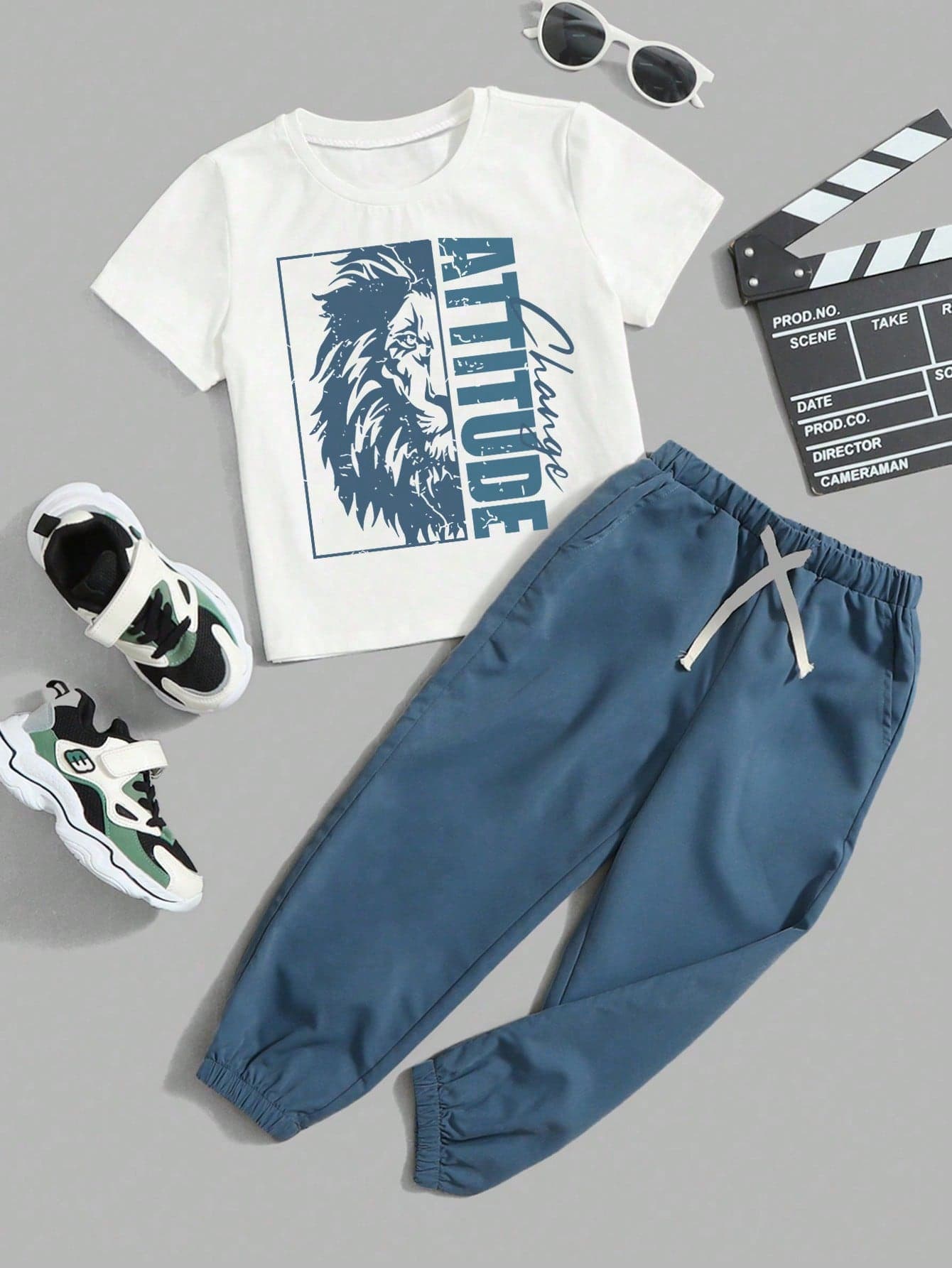 2pcs/Set Boys' Summer Casual Lion Print T-Shirt And Pants Set