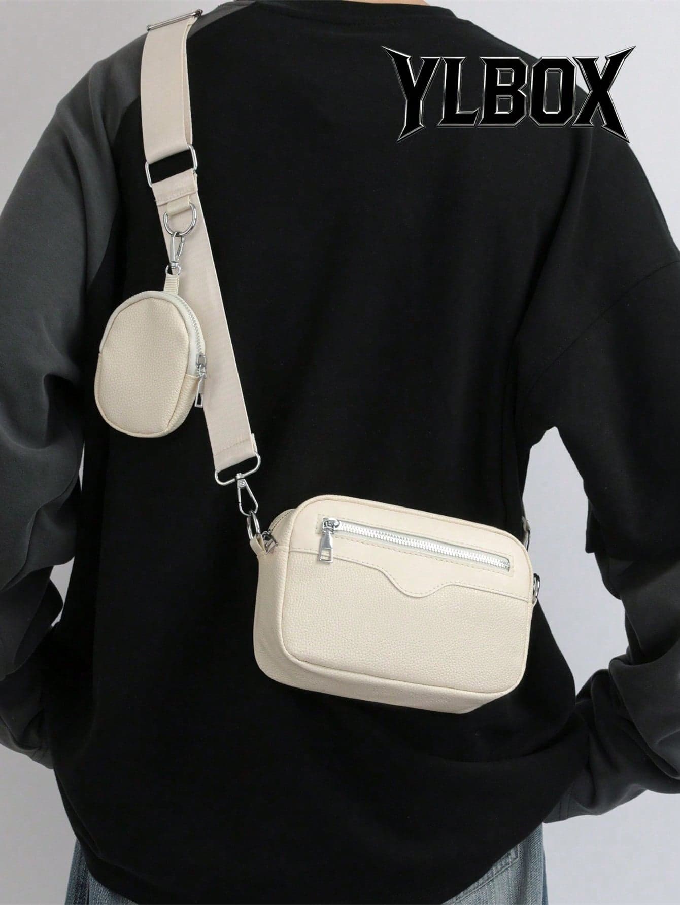 2pcs/Set Embroidered Men's Crossbody Bag Mini Key Pouch PU Leather
