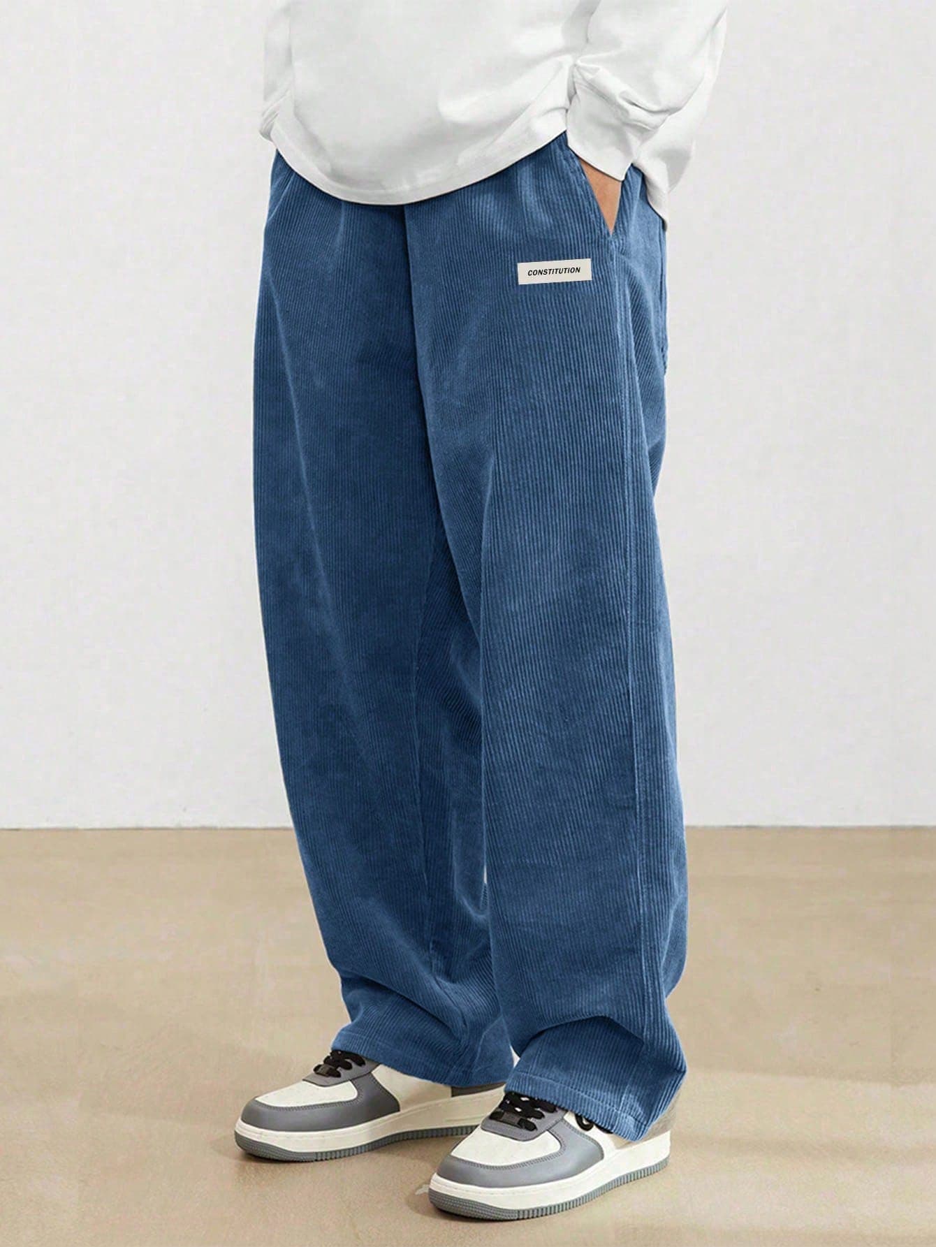 1pc Teens/Boys' Loose Casual Sports Solid Color Versatile Corduroy Straight Leg Pants