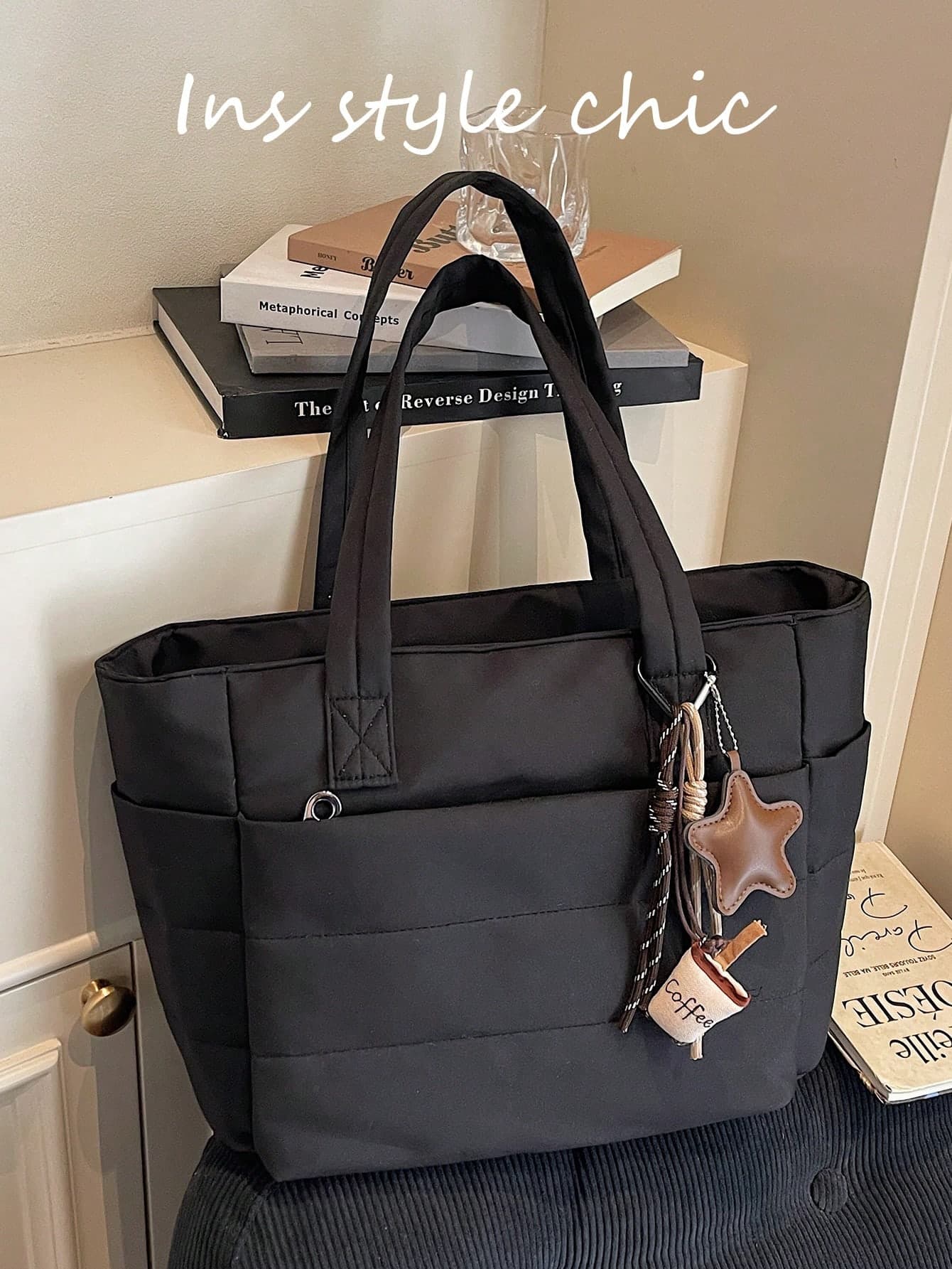 This New, Fashionable And Classic Multi-Functional Solid Color Handbag Features A Solid Color Design With A Diamond Grid Detail, And Is A Dual-Handle Shoulder Bag. The Bag Comes With A Coffee Cup Pendant, Making It Both A Fashionable Ladies' Shoulder Bag And A Business Commuter Bag. It Is Very Suitable For Shopping And Social Occasions.