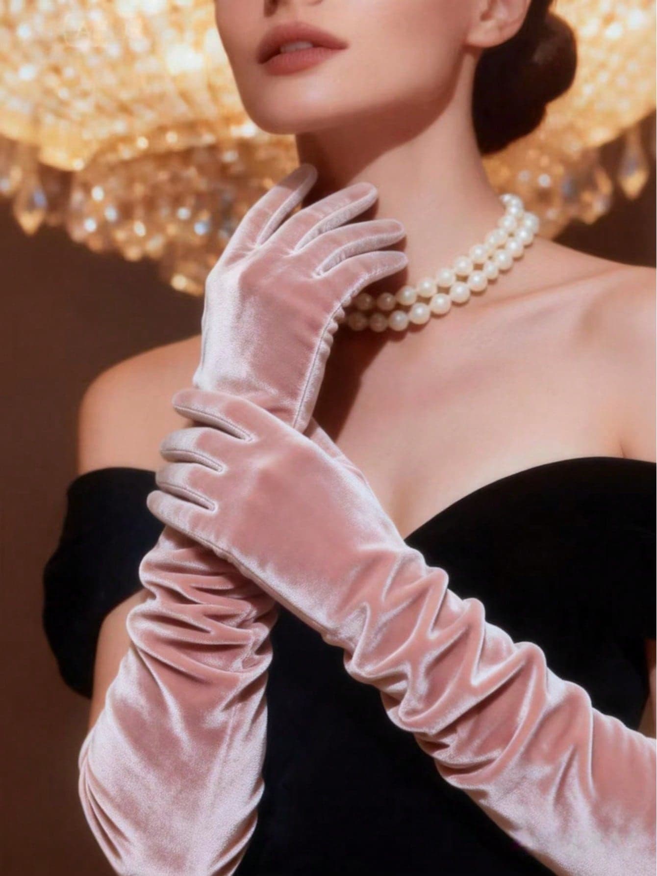 1 Pair Women's Black Velvet Gloves, Sexy For Evening Party And Ball