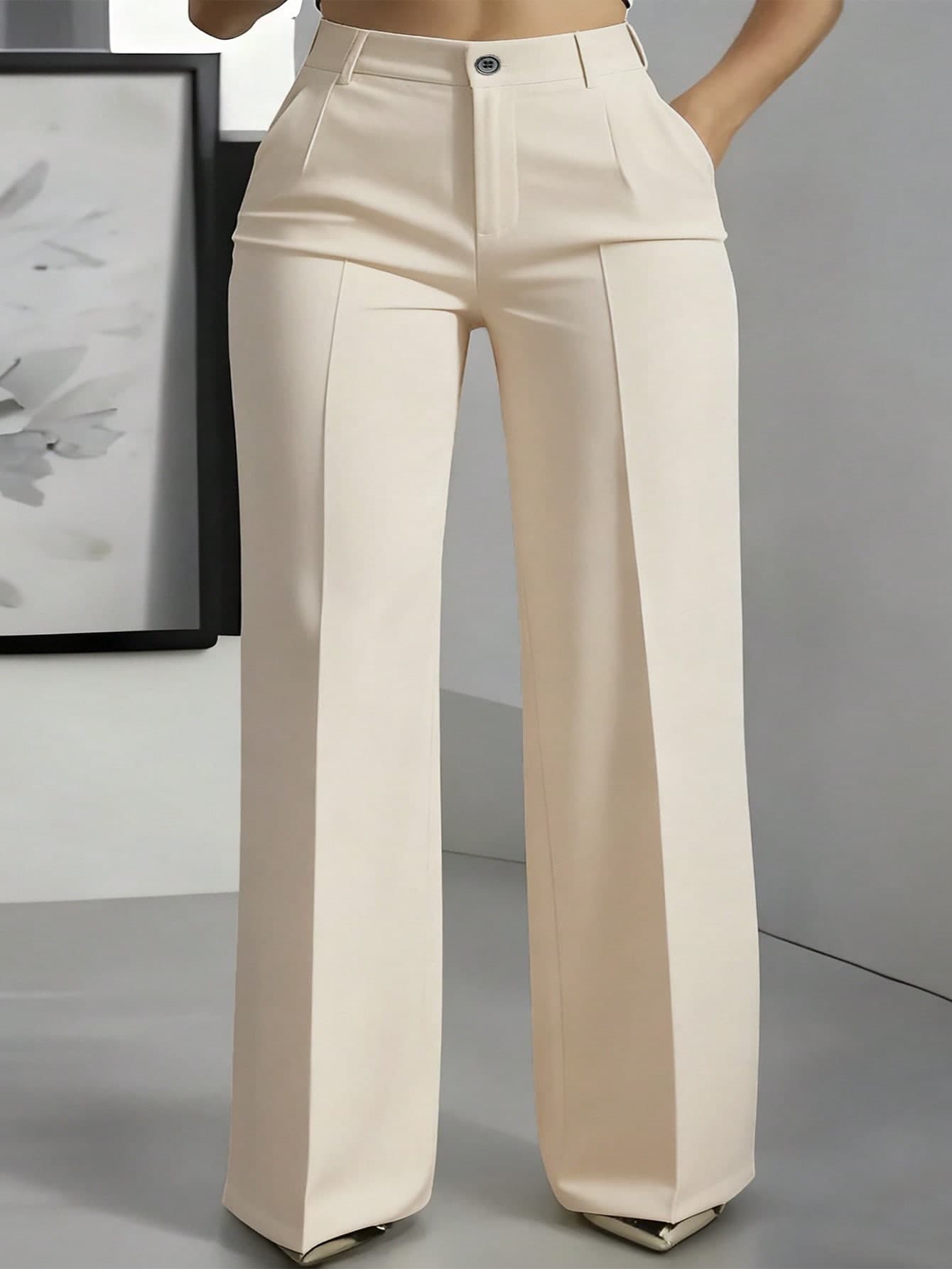 Plus Size Solid Color Button Pocket Zipper Office Minimalist Low-Waist Versatile Pants