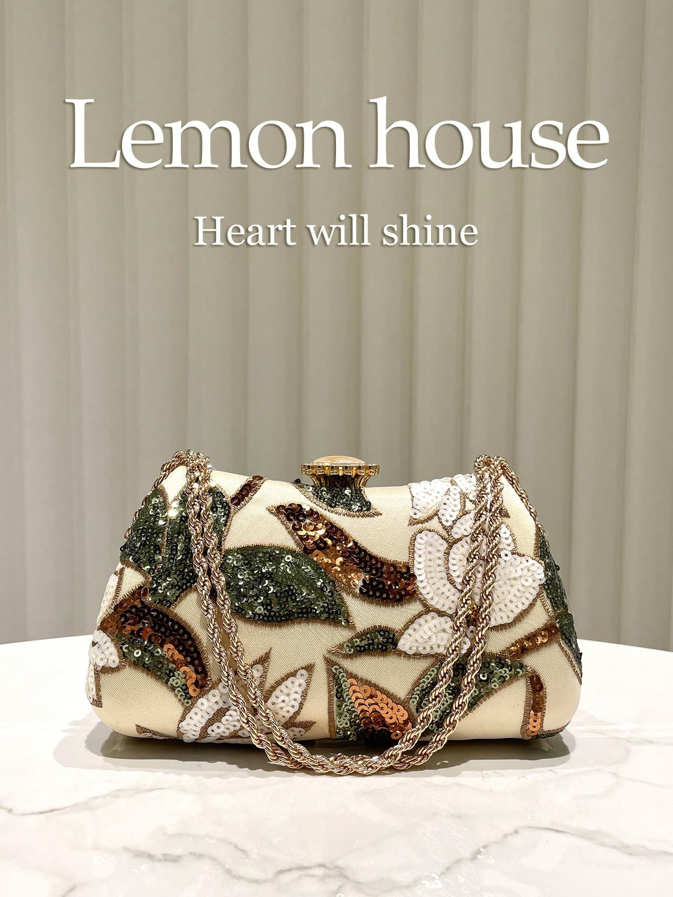 1pc Gold Glitter Sequin Embroidery Decor Handbag, Fashion Metal Chain Shoulder Bag, Elegant Clutch Purse Suitable For Evening Party, Wedding, Formal Occasions, Gift For Women