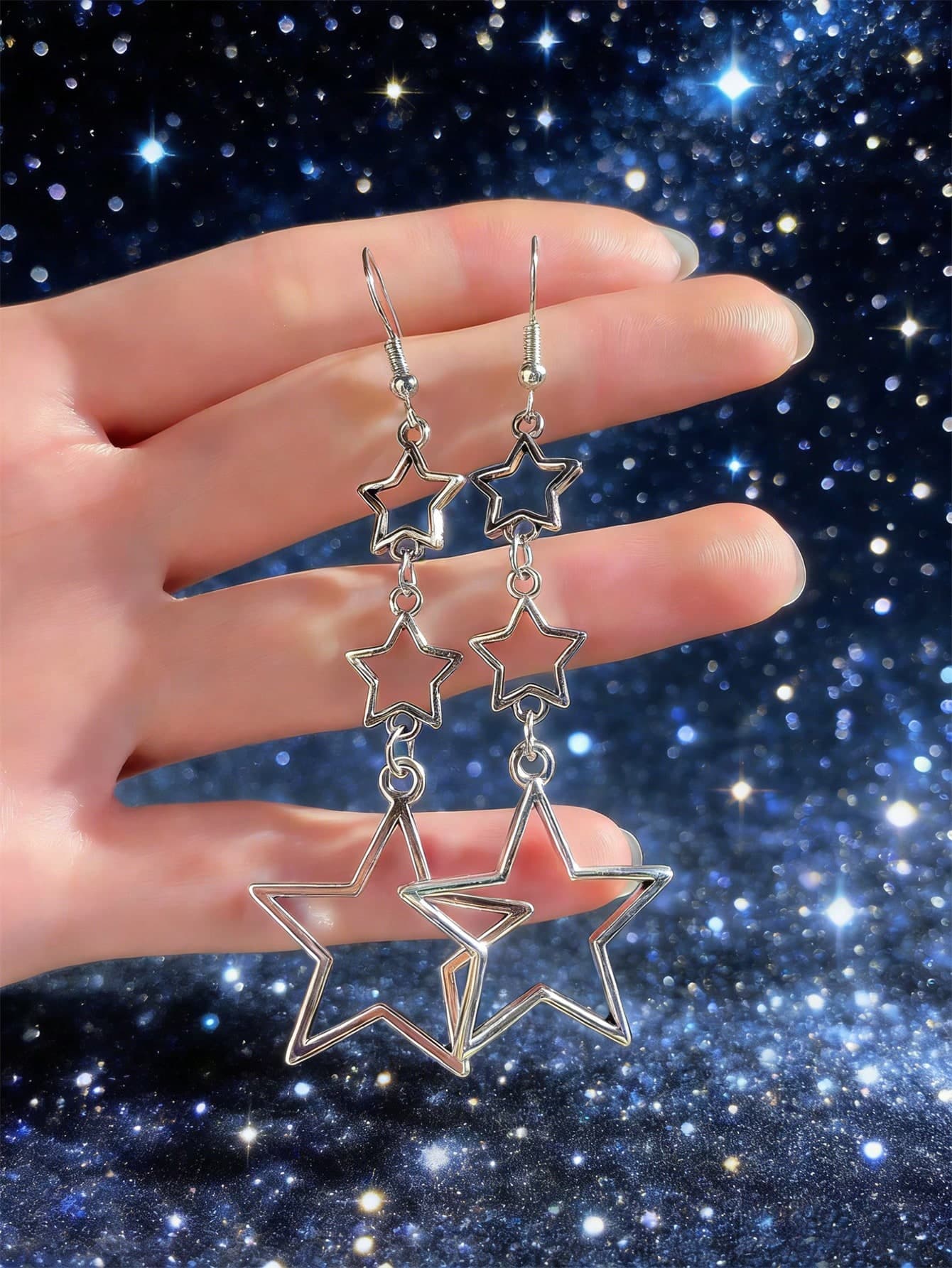 1 Pair Silver & Multicolor Hollow Star Acrylic Earrings, Suitable For Daily Wear