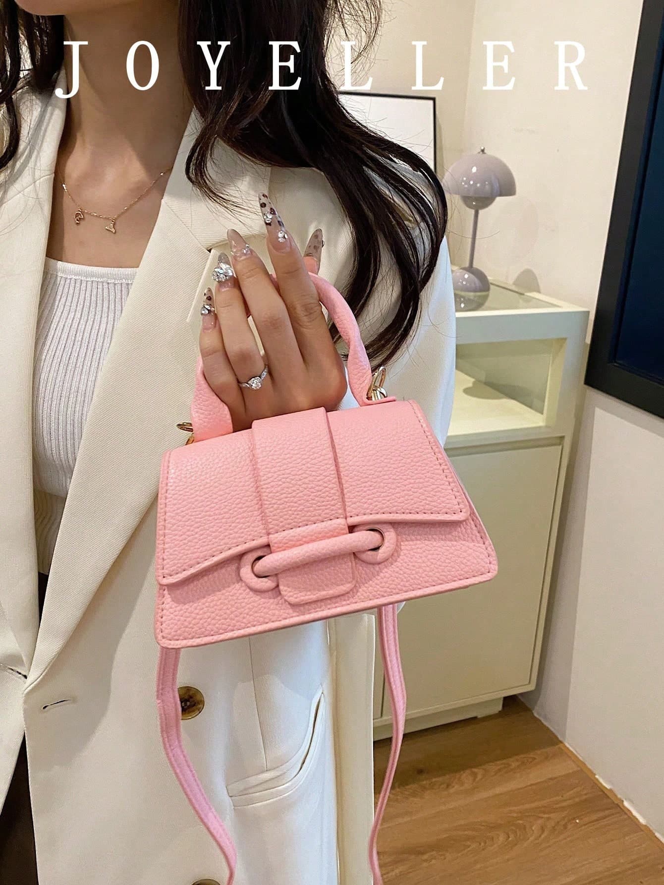 2026 New High-Quality Lipstick Case, Mini Square Bag, New Solid Color Versatile Handbag, Women Purse , Pink