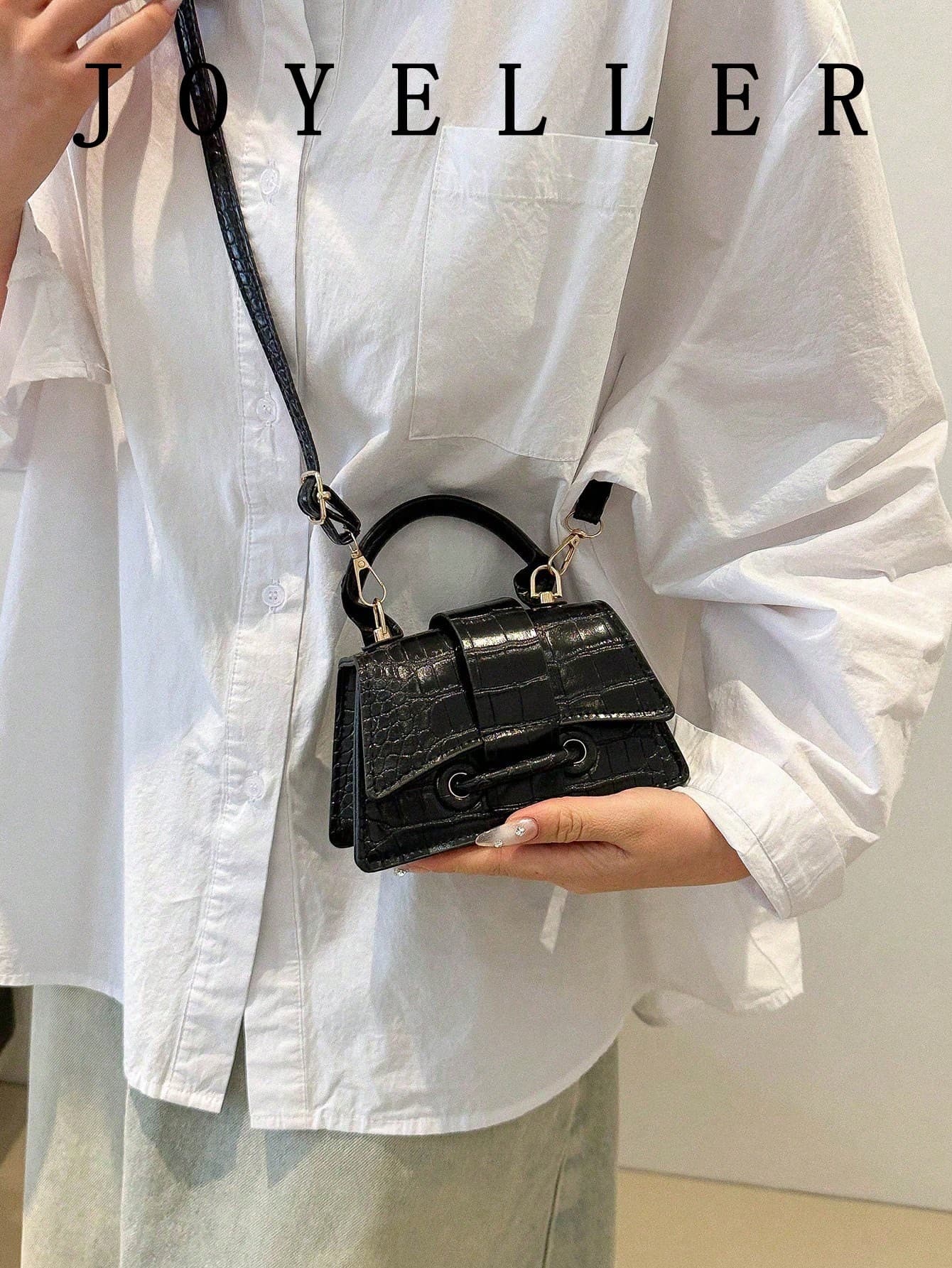 1pc Solid Color Crocodile Embossed Handbag, Vintage Flap Handbag, Women's Mini Handbag And Wallet, New Year Gift