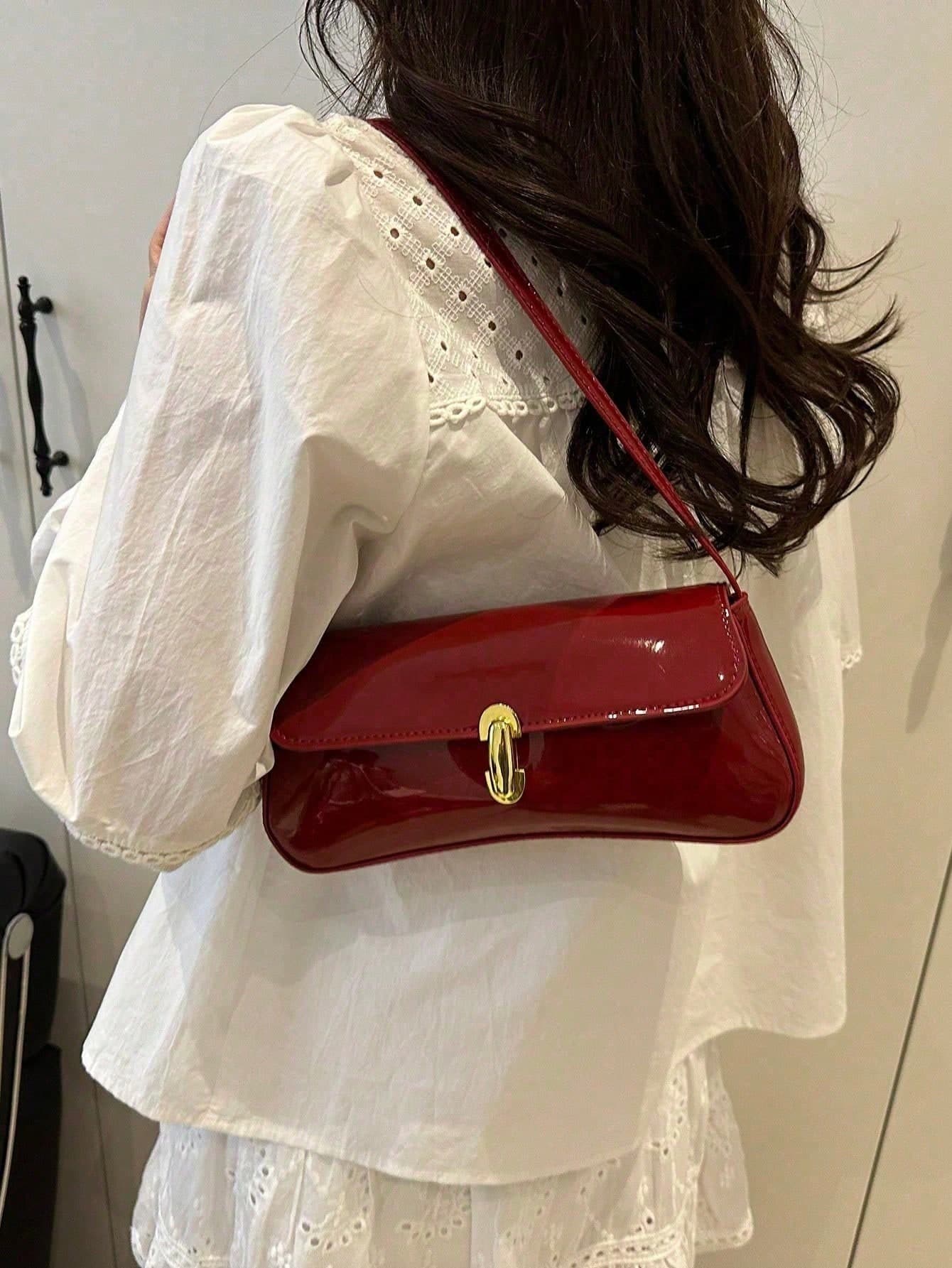 1 Piece Of Women's Retro Imitation Oil Leather Flap Decoration Shoulder Armpit Bag, Suitable For Dating, Traveling, And Party Occasions, Niche High-End French Stick Bag, Stylish Versatile Armpit Bag, Korean Version Simple Shoulder Women's Bag, High-End Versatile Women's Shoulder Bag Flap Design Armpit Bag, Autumn And Winter Commuting Women's Bag, Christmas, New Year Gifts