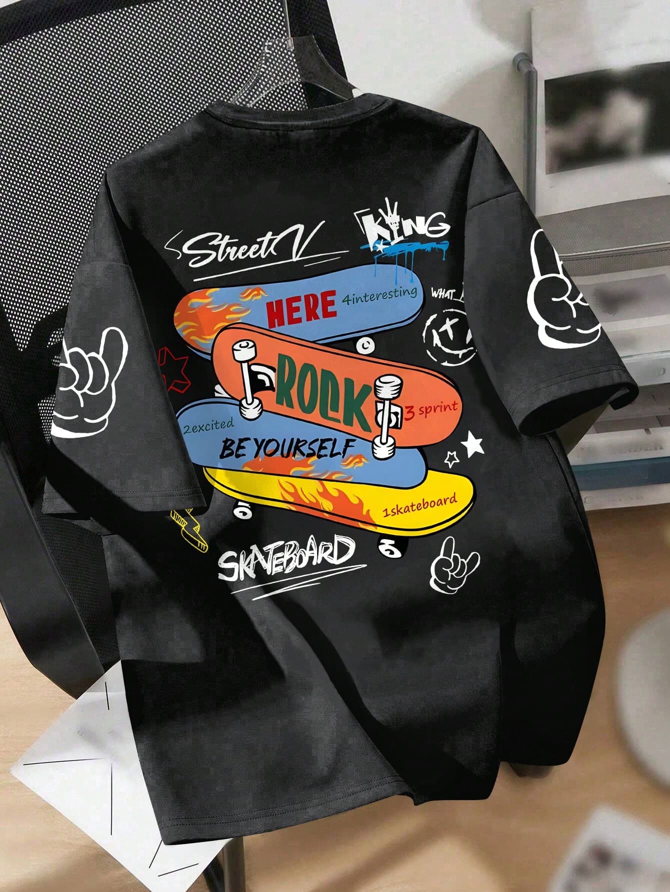 1pc Boys' Colorful Skateboard Print Short Sleeve T-Shirt, Soft Breathable Fabric, Casual Sports Style For Summer