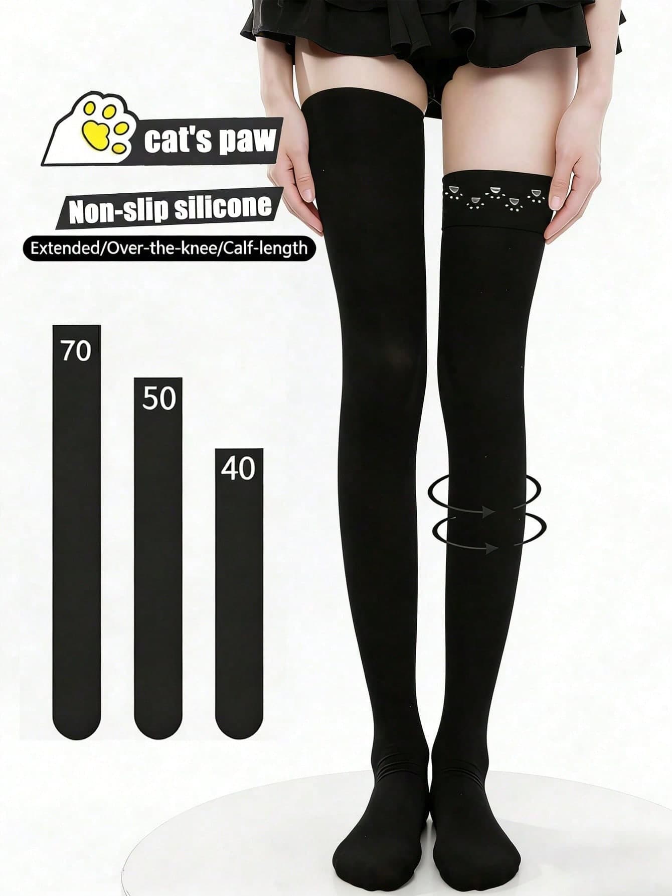 1 Pair Thigh High Socks, Plus Size Over The Knee Stockings With Cat Paw Silicone Pattern, JK Style Decor Leg Warmers, Fashion Versatile Mid-Calf Socks With Multi-Layer Anti-Slip Silicone Details, Minimalist Design Long Socks Suitable For Spring, Summer, Autumn, Daily Wear, Parties, Performances And Gifts