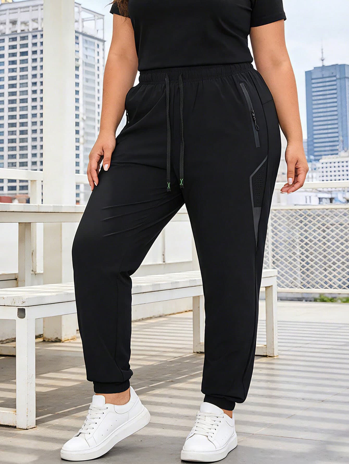 Plus Size Women's Drawstring Sports Pants, Summer Breathable Ice Silk Elastic Waist Casual Jogger Pants, Comfortable Cycling Trousers, Running Sweatpants