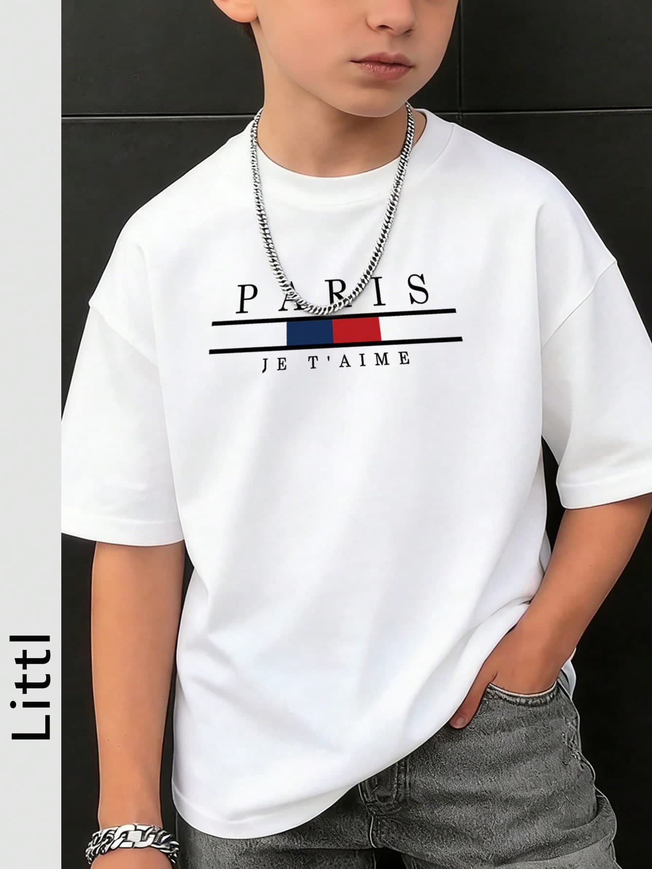 Tween Boy Casual Short Sleeve T-Shirt With Letter Print And Round Neck For Summer