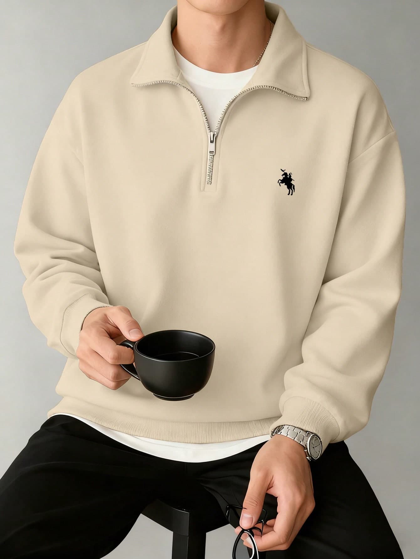 Men's Fashionable Street Style Casual Printed Zip-Up Hooded Sweatshirt, Autumn/Winter