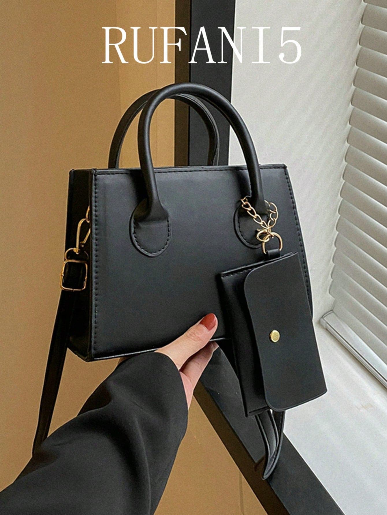 Fashionable Solid Color Handbag With Coin Purse , Women Bag With Dime Bag