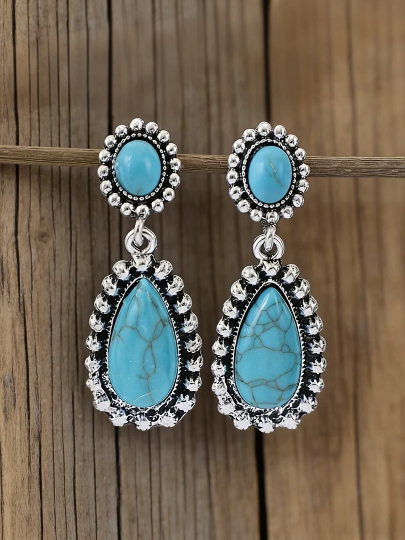 1 Pair Bohemian Vintage Style Turquoise Water Drop Earrings