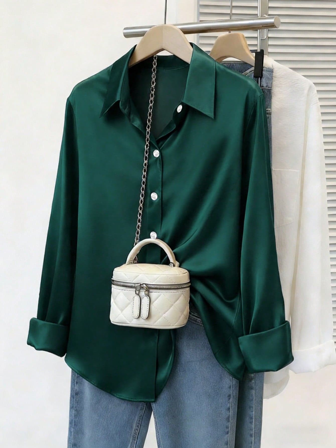 Plus Size Women's Fashion New Arrival Casual Satin Button-Up Shirt Spring