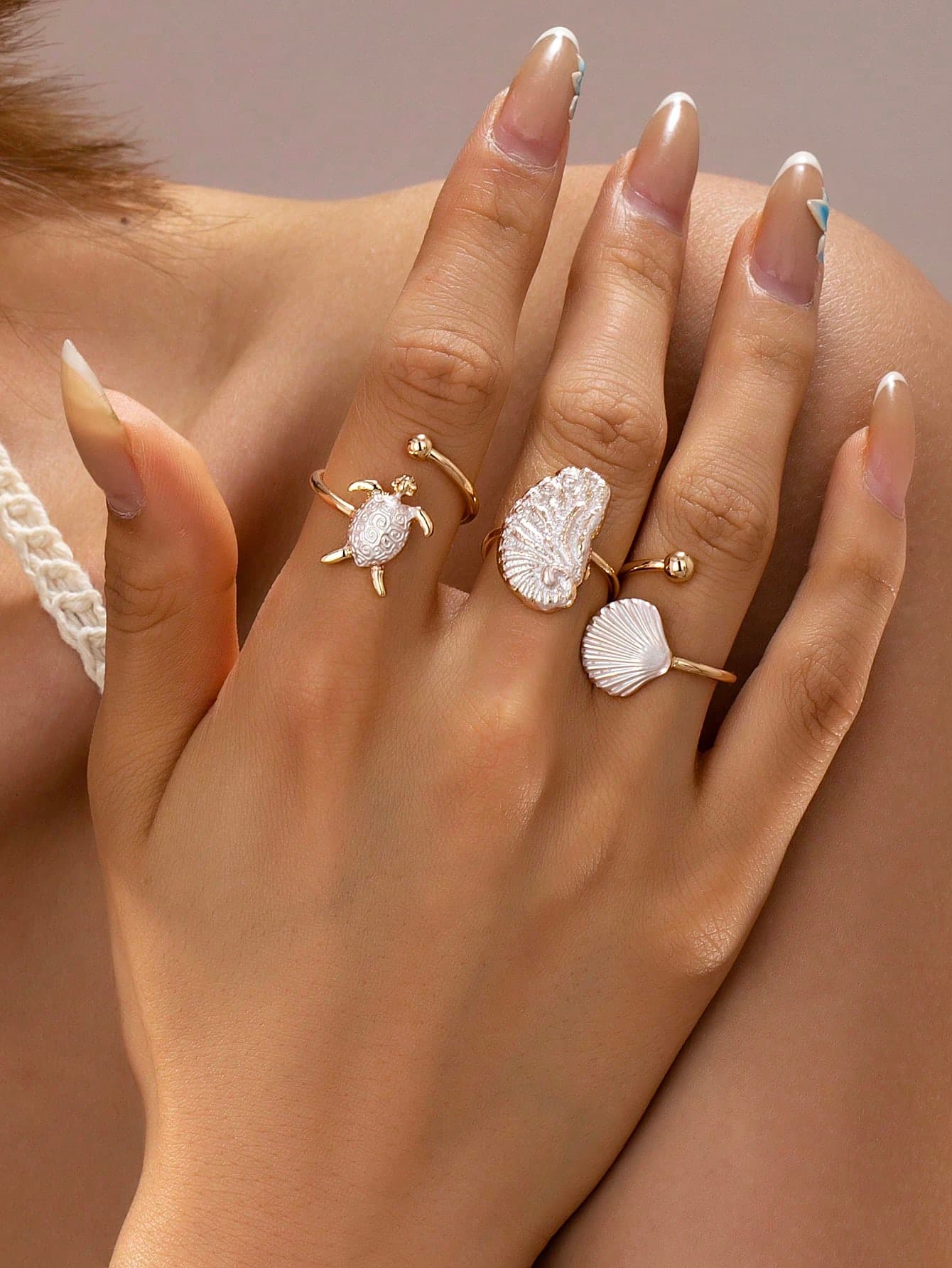 3pcs/Set Ocean Style Turtle Shell Pattern Rings, Suitable For Summer Vacation, Can Be Stacked, Matching With Bikini And Other Beach Accessories