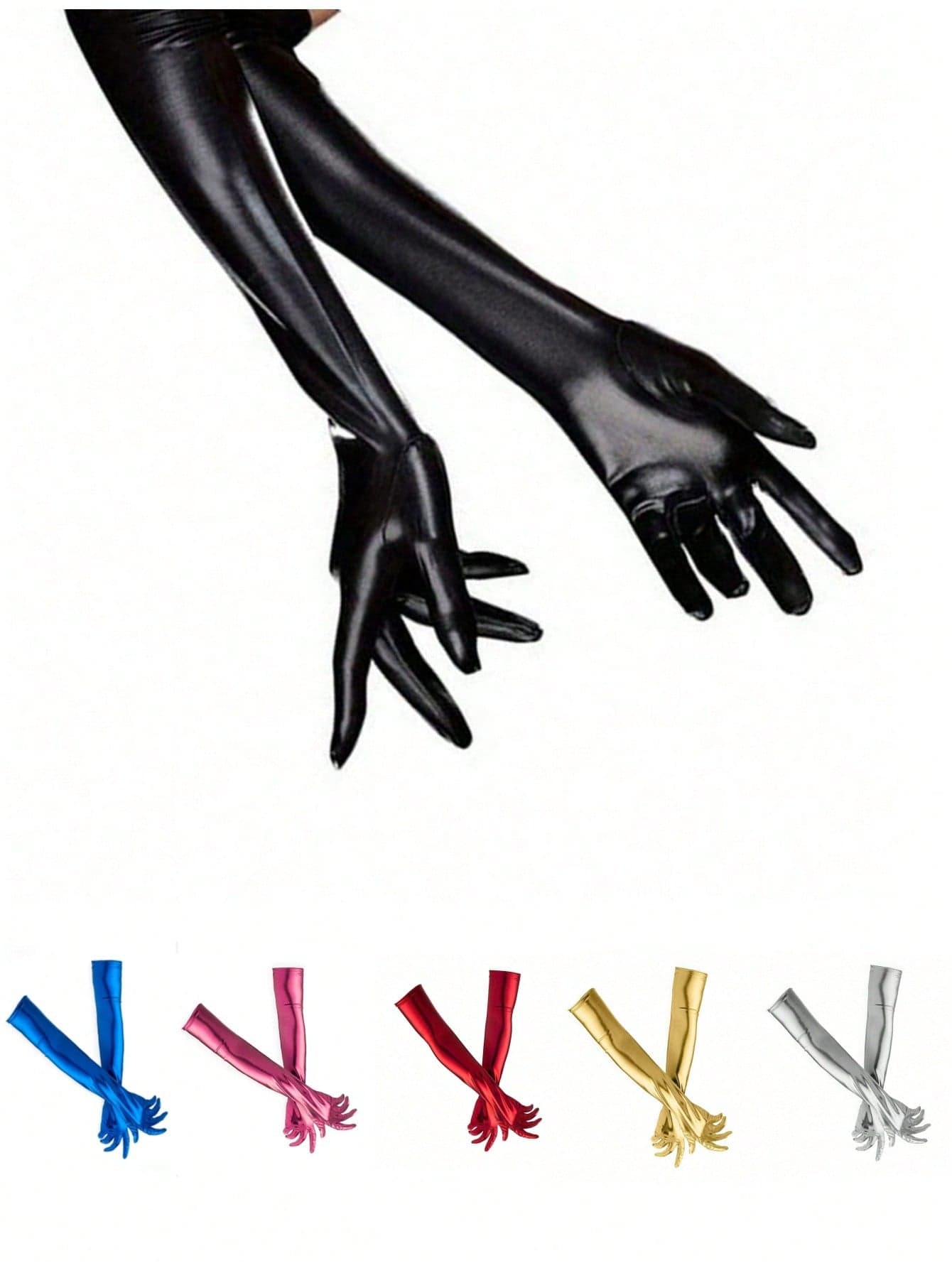 1 Pair Women's Sexy Patent Leather Long Gloves, Black Tight Gloves, Suitable For Halloween Costumes, Pole Dance Performance Summer