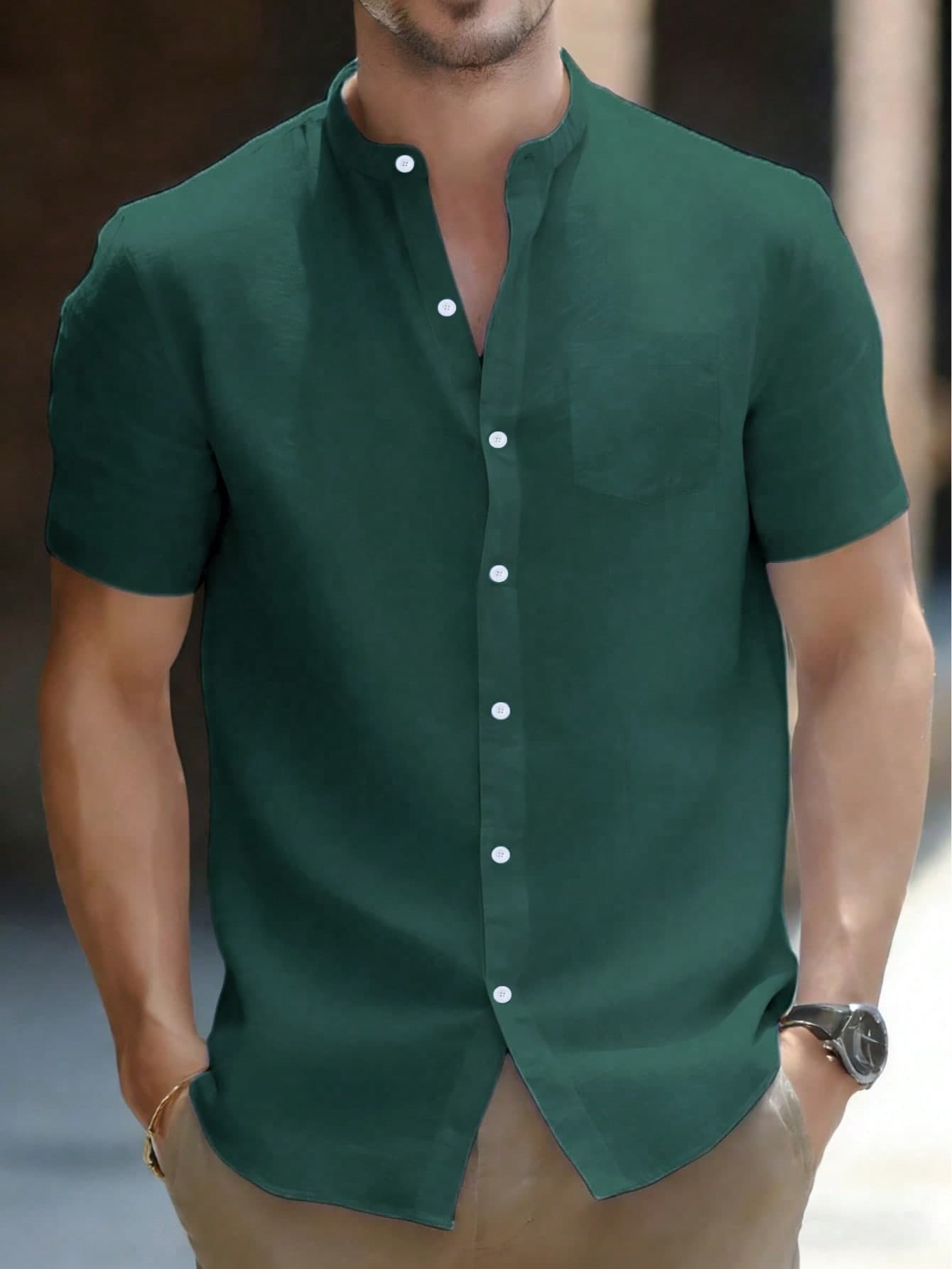 Men's Comfortable Short Sleeve Shirt, Vintage Casual Collared Shirt, Slim Fit