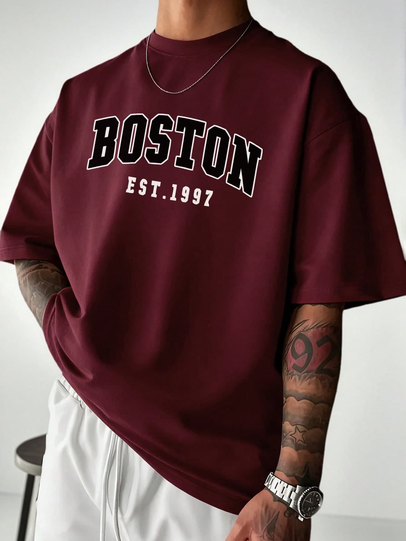 Simple Studio | Men's Summer Boston Letter Print Round Neck Short Sleeve T-Shirt