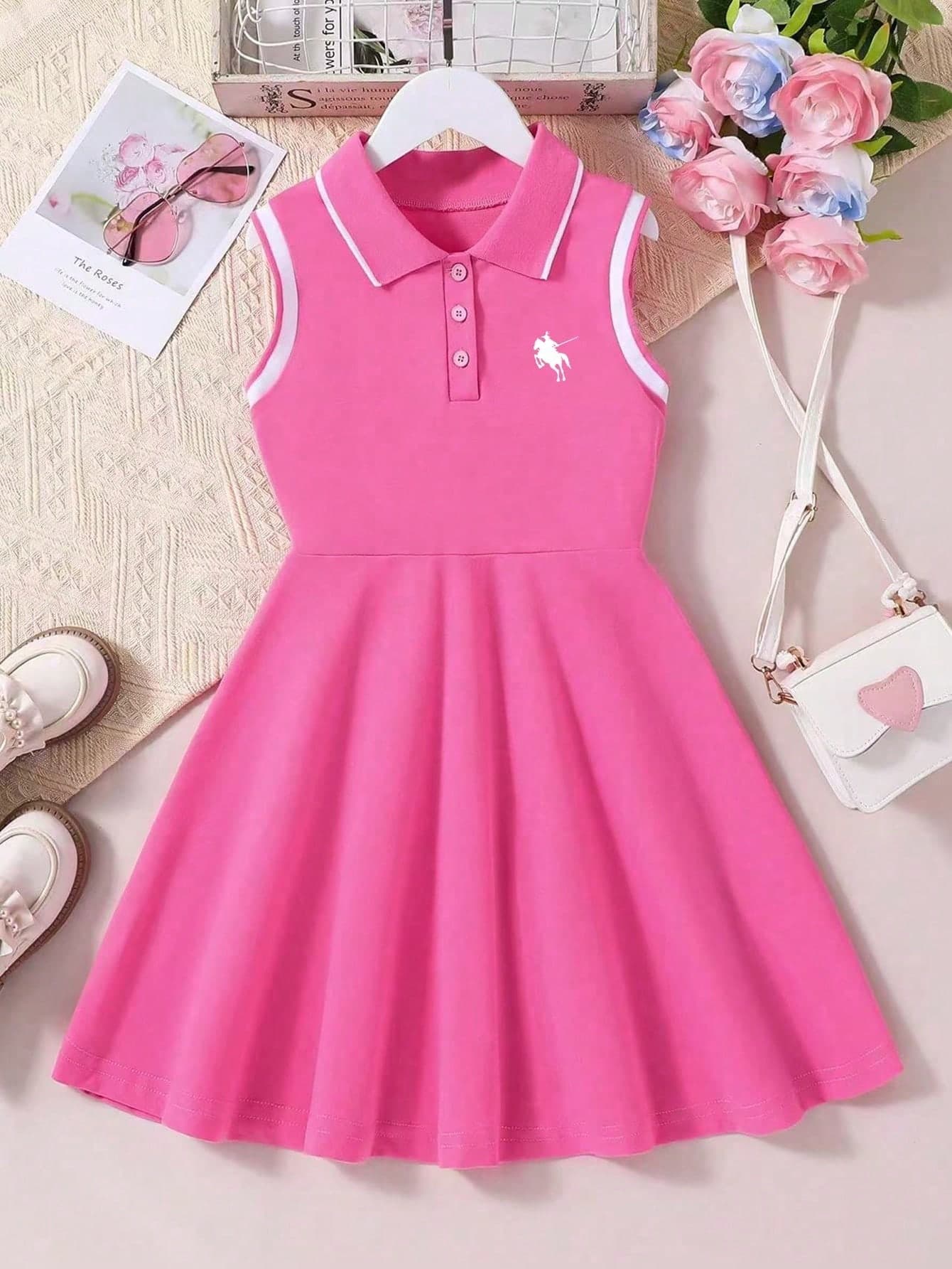 Toddler Girls' Casual Cartoon Print Polo Collar Dress