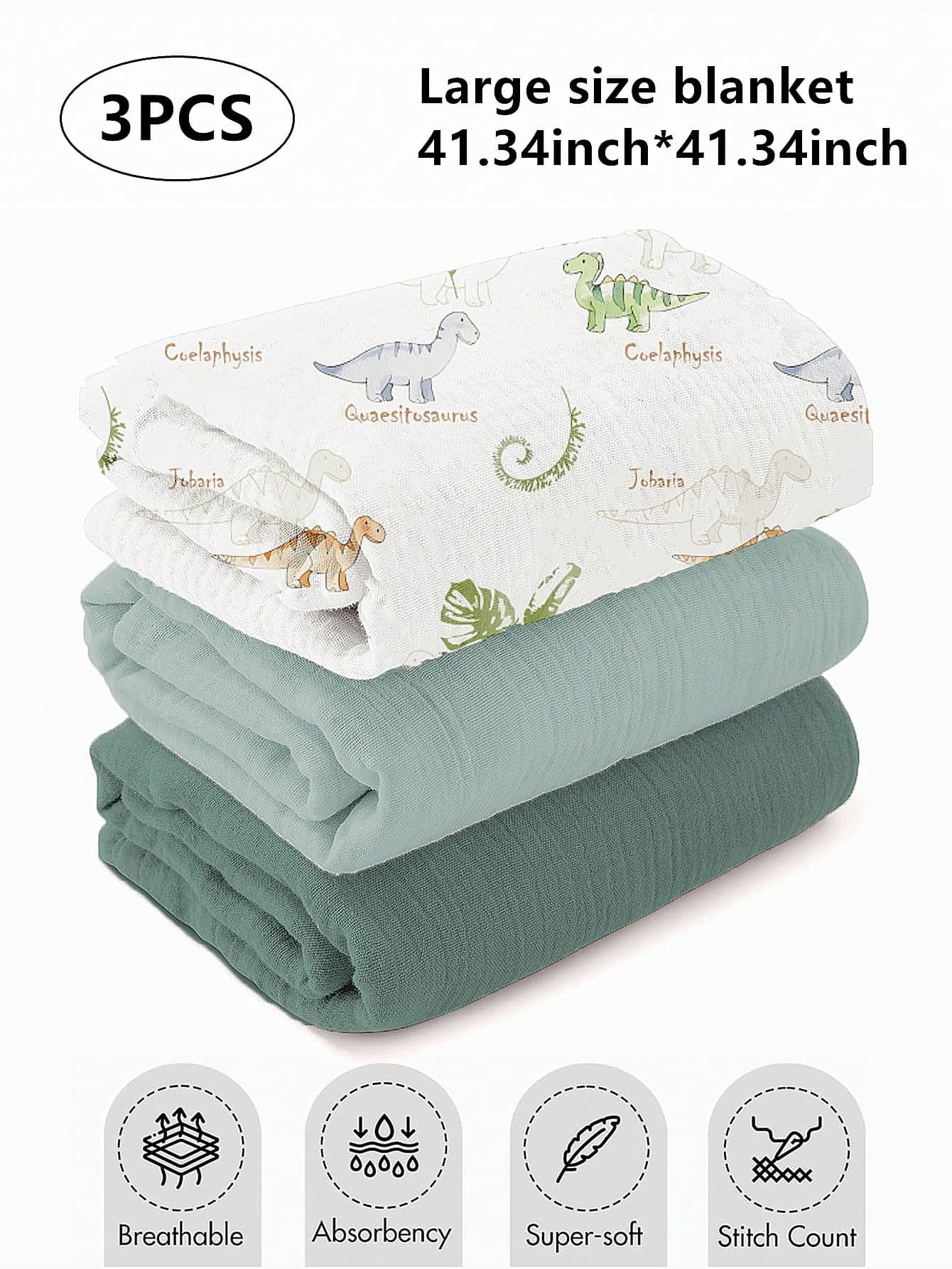 3pcs Newborn Muslim Style Swaddle Blankets, 100% Cotton Breathable Soft Receiving Blankets, Large Size 41.34 X 41.34 Inches Swaddle Wrap For Clothing, Diaper Change, Essential For Baby Boys And Girls, Infant Shower Gift