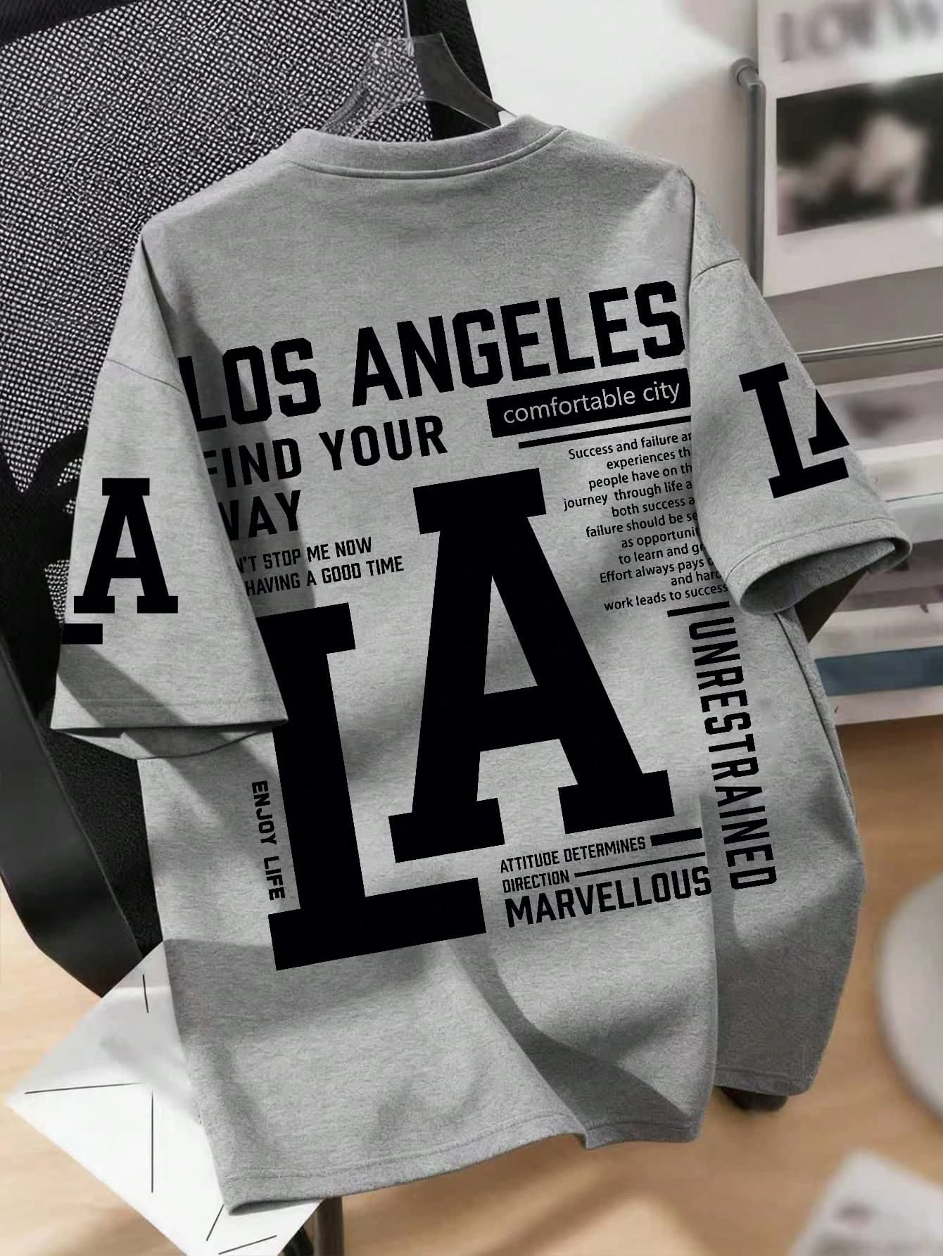 Teen Boys LA Slogan Print Crew Neck T-Shirt Summer Casual Tee Soft Top, Street Style And Vacation Wear. Suitable For Boys And Girls