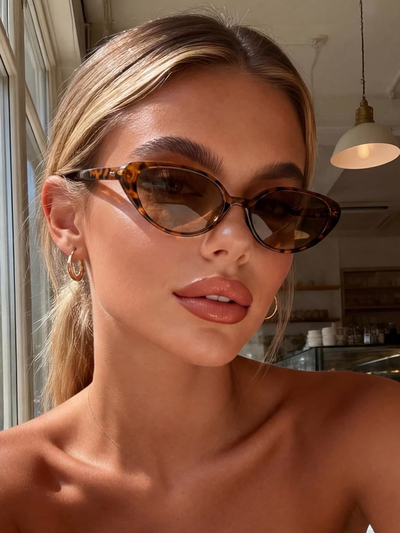 1 Pair Women's Leopard Print Frame Cat Eye Fashion Glasses, Bohemian Style, Suitable For Vacation Travel Beach Accessory