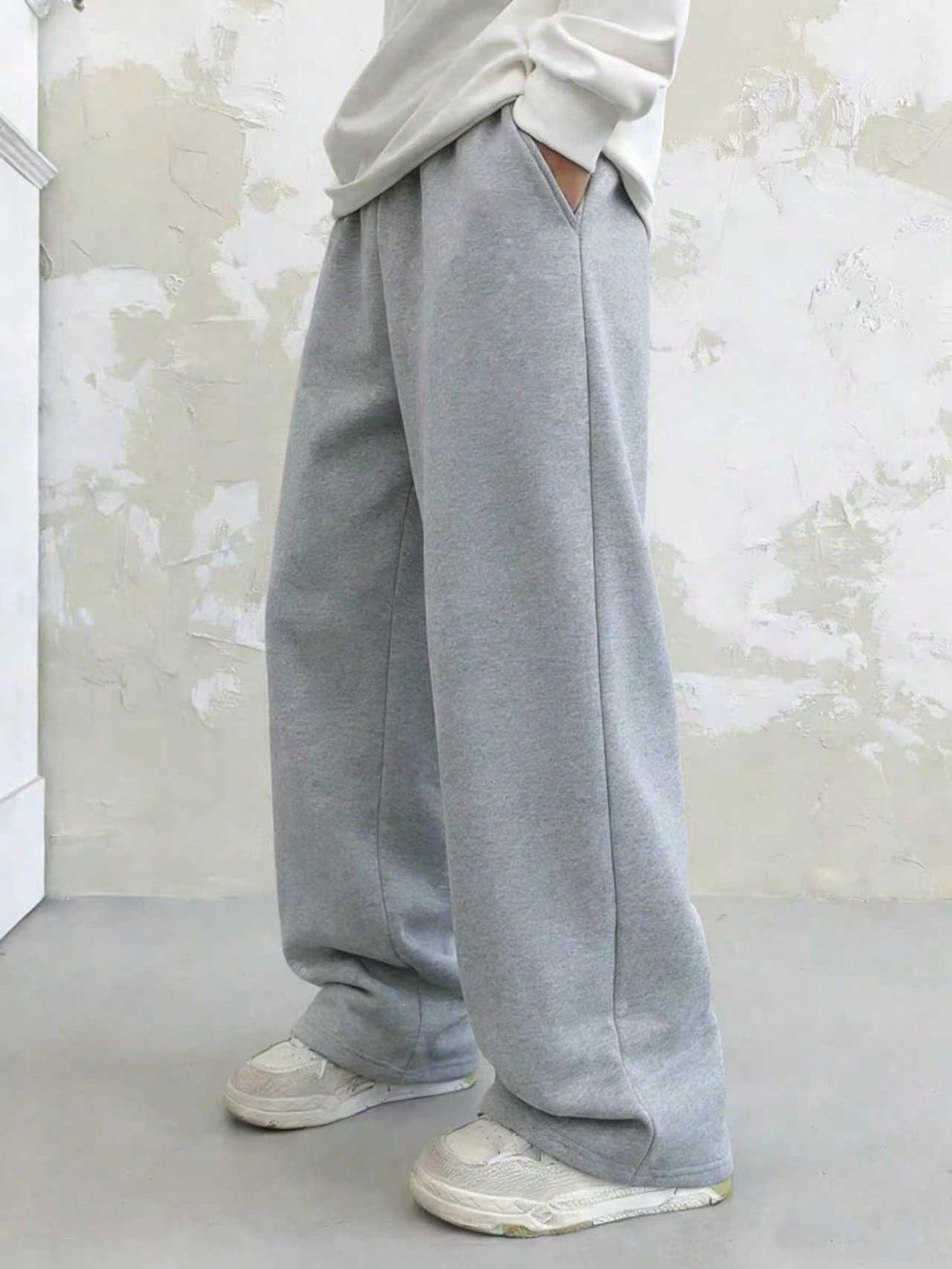 1pc Boys' Loose Knit Straight Leg Sweatpants, Thickened Warm Long Pants For Spring, Autumn, Winter