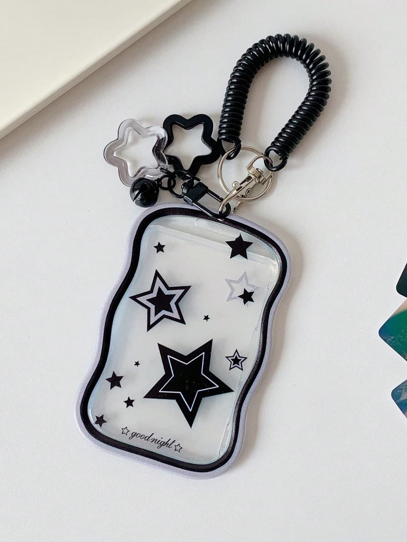 Y2K Gradient Star Card Holder Keychain, With Multi-Color Star Charms, Student Slide-Cover Transit Card Protector, Hollow Star Pendant, Star Chase Small Card Display Strap, Durable Fashionable Women's Accessory, Cute Practical Plastic Design Keychain, Campus Essential, Fashion Keychain, Suitable For ID Cards, Credit Cards, Transit Cards And Keys